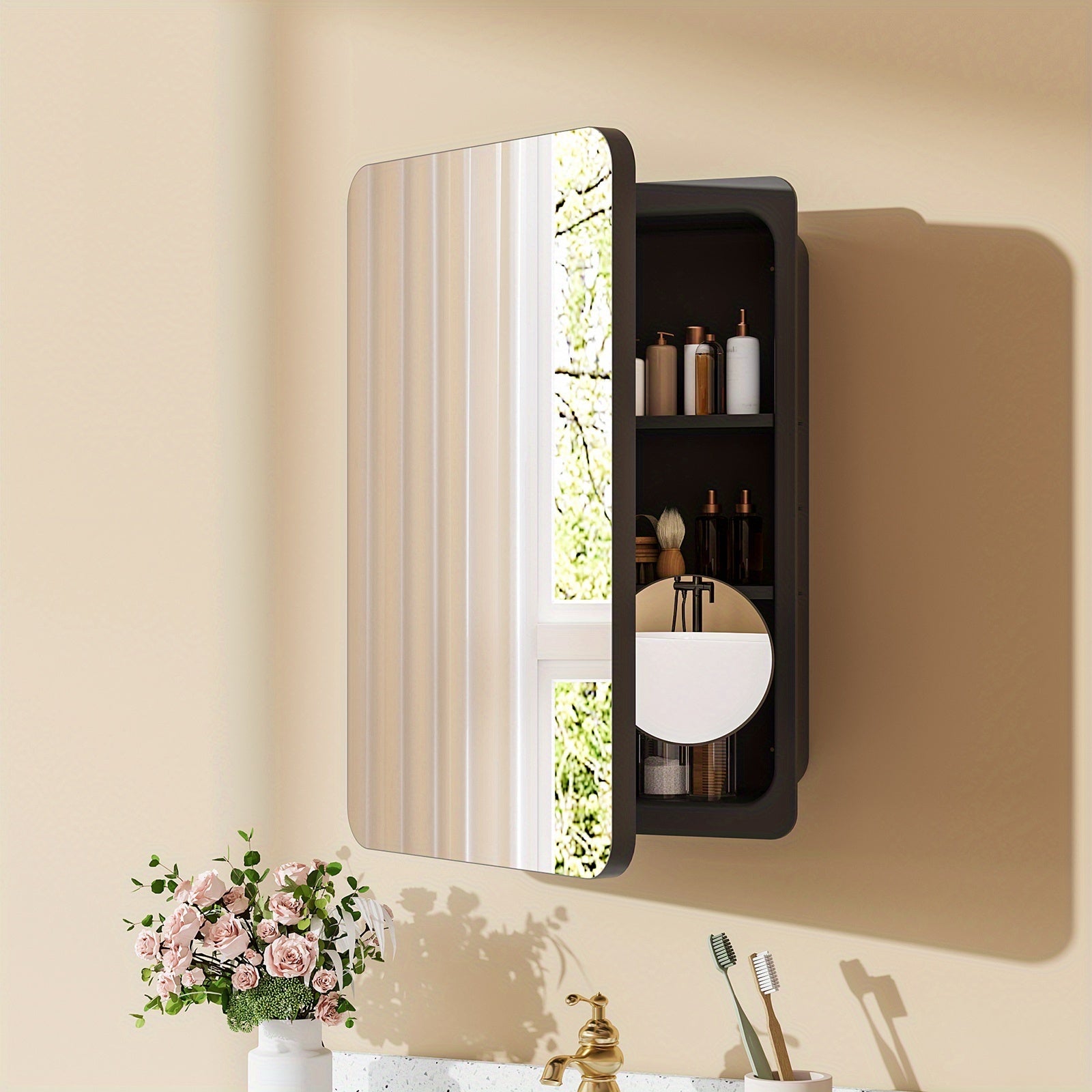 18 Inches Wide by 25 Inches High Bathroom Mirror Cabinet, Contemporary Makeup Mirrors, Wall-Mounted Bathroom Medicine Cabinet