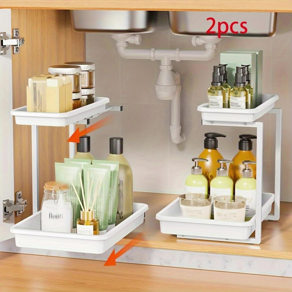 2 Pull-out Cabinet Storage Boxes, 2-layer Under-sink Cabinet Storage Boxes And Storage, Bathroom Cabinet Storage Boxes with Pull-out Drawers, for Kitchens, Pull-out Home Storage Boxes