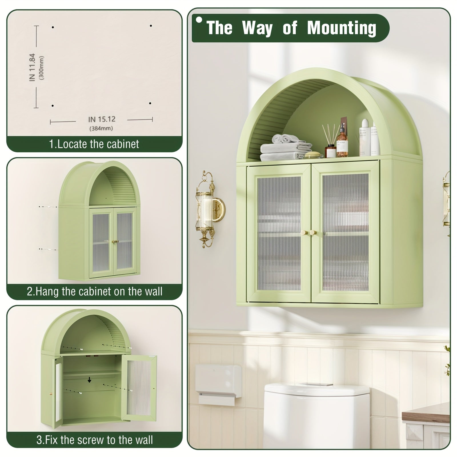 Arched Bathroom Wall Cabinets, Bohemian-style Medicine Cabinet With Acrylic Doors, Storage Cabinet Above The Toilet, Wall-mounted Adjustable Shelves (suitable For The Living Room), Laundry Room, Bathroom