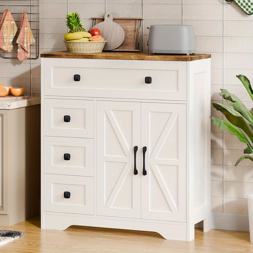 2 Door 4 Drawer Storage Cabinet Freestanding Bathroom Kitchen Organizer with Adjustable Shelves, Multi-Purpose Floor Cupboard for Living Room, Bedroom, Bathroom, Kitchen Pantry - Modern Home Storage Hutch