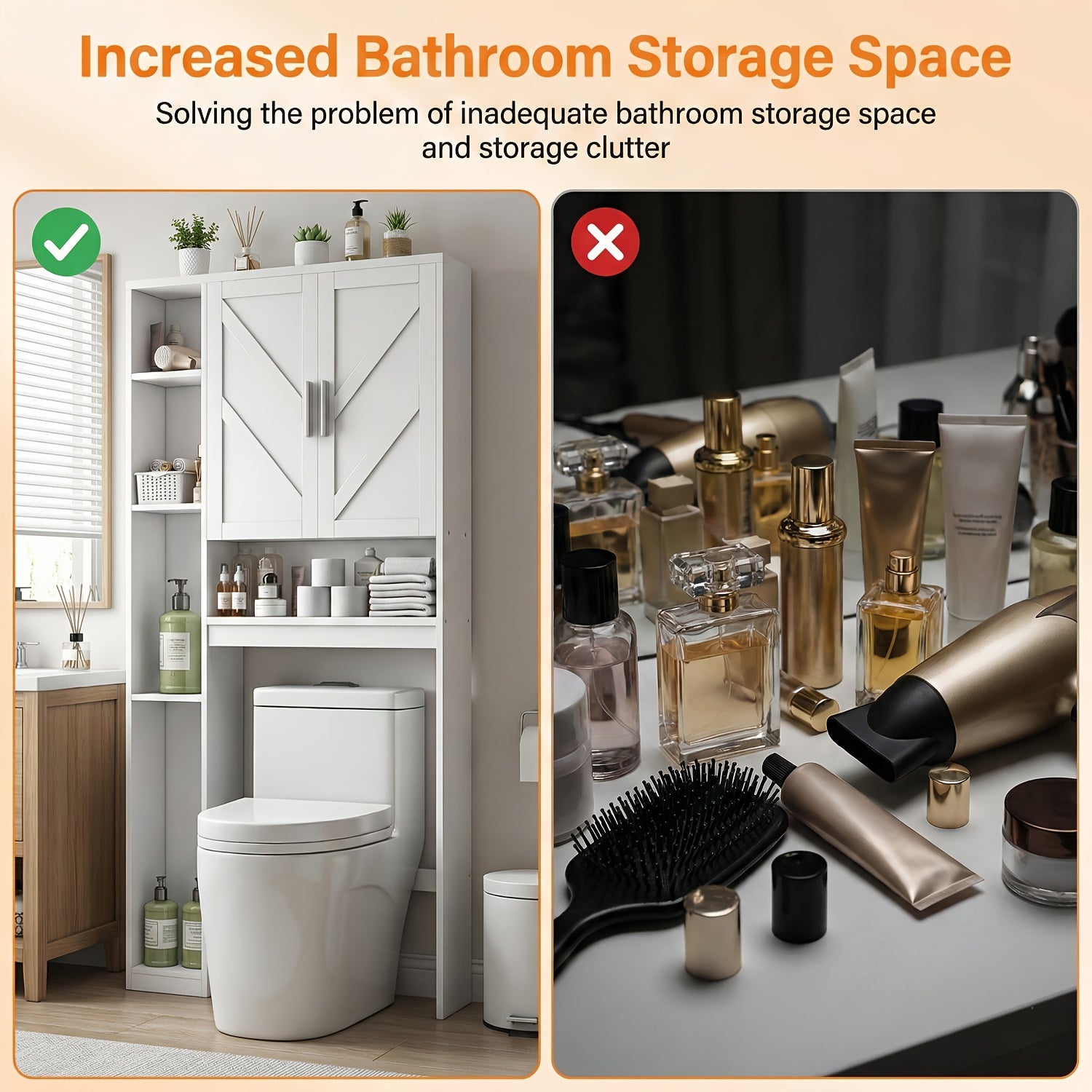 Toilet Storage Masterpiece: White Cabinet Above Toilet + Numerous Storage Cabinets + Additional White Cabinets, Space-Saving Solution for Bathrooms\u002F Laundry Rooms