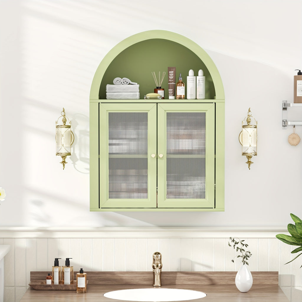 Arched Bathroom Wall Cabinets, Bohemian-style Medicine Cabinet With Acrylic Doors, Storage Cabinet Above The Toilet, Wall-mounted Adjustable Shelves (suitable For The Living Room), Laundry Room, Bathroom
