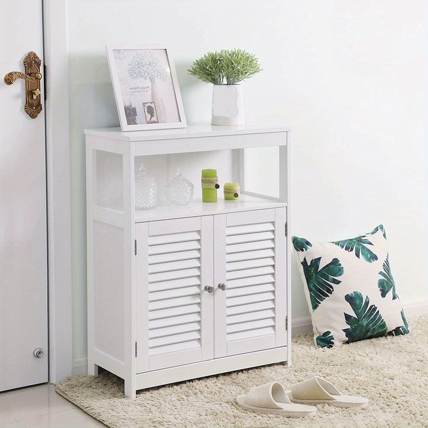 Multifunctional Storage Cabinet, Bathroom Floor Cabinet Kitchen Sideboard Buffet Cupboard White