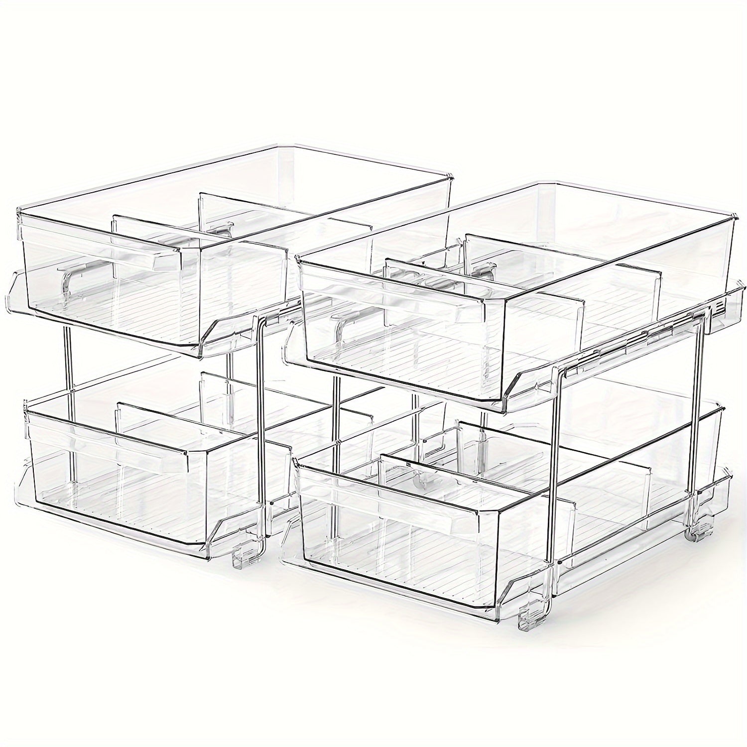 A Double-Layer Transparent Storage Container with Dividers, Versatile Pull-Out Storage Solution, Organizer for Bathroom Vanities, Sink Cabinet Organizer, Kitchen Storage, And Medicine Storage Container