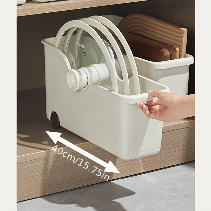 Expandable Plastic Desktop Organizer for Kitchen and Dining Room Storage, Multi-Layer Rack with Pull-Out Baskets for Home Organization, Kitchen Storage Solution|Sleek White Organizer|Durable Plastic Construction, Kitchen Organizers And Storage