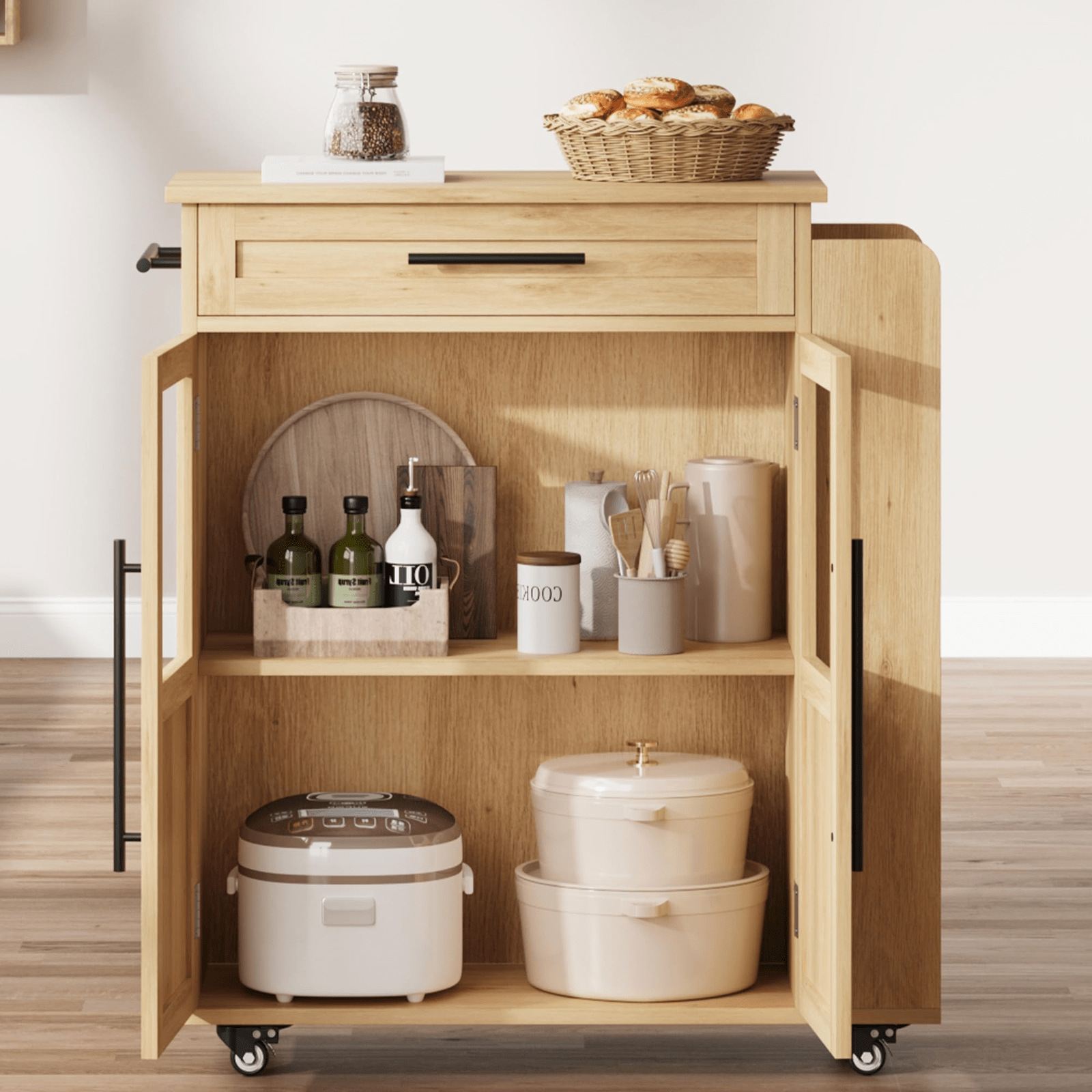 New Upgraded Storage Cabinet Kitchen and Living Space Island Cabinet Set - 1 Set of Durable and with Glass Plate for Stylish and Functional Home Storage