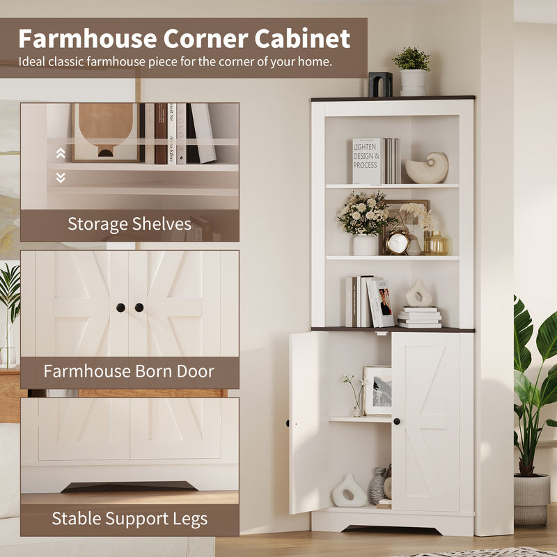 Farmhouse Style Small Floor Corner Cabinet with Door and Adjustable Shelf, Narrow Storage Organizer for Bathroom, Pantry, Living Room, Kitchen