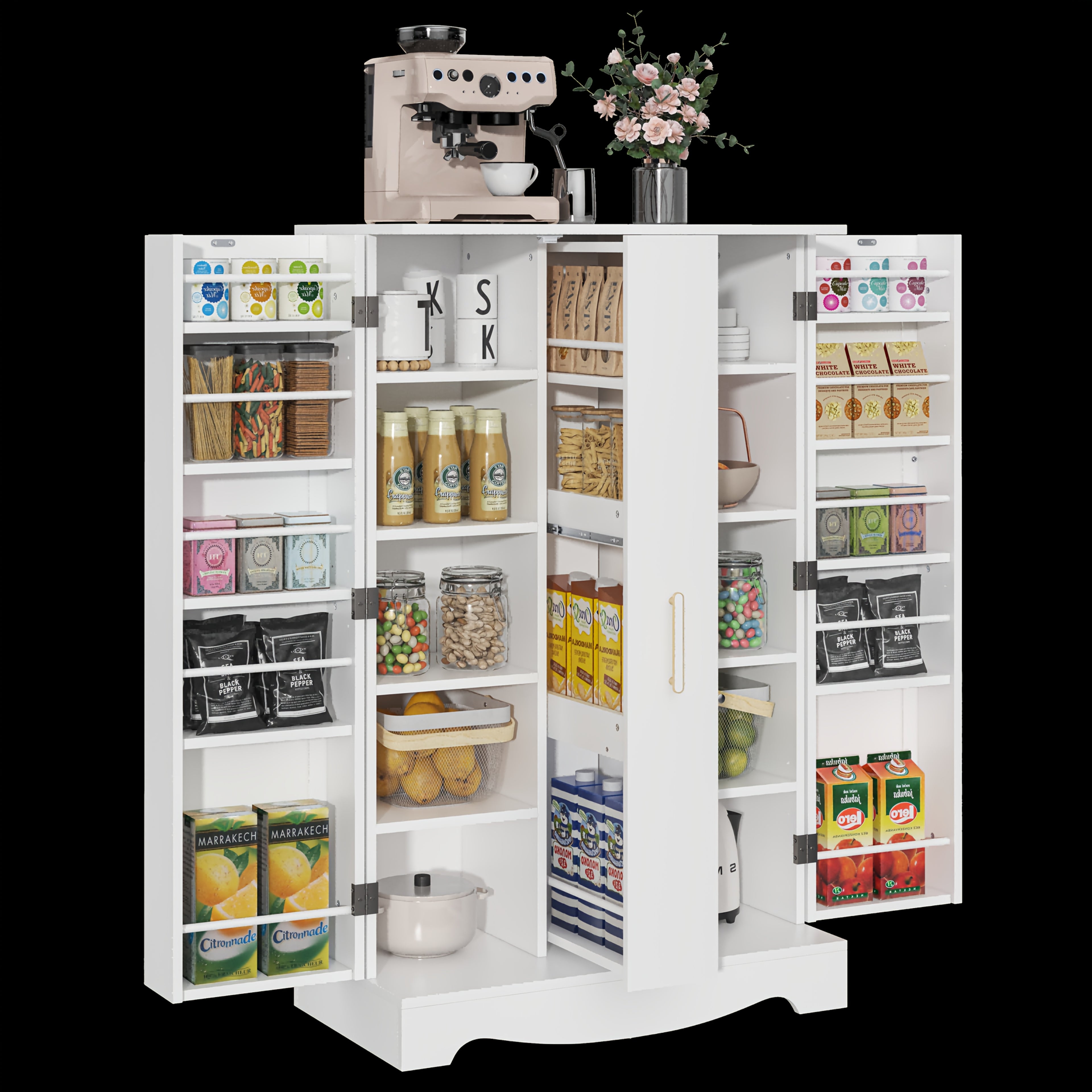 47 Inch Large Wooden Kitchen Storage Cabinets with Drawer and Adjustable Shelves, White Kitchen Pantry Storage Cabinet, Sturdy Buffet Cupboards Sideboard for Kitchen Dining Living Room Use