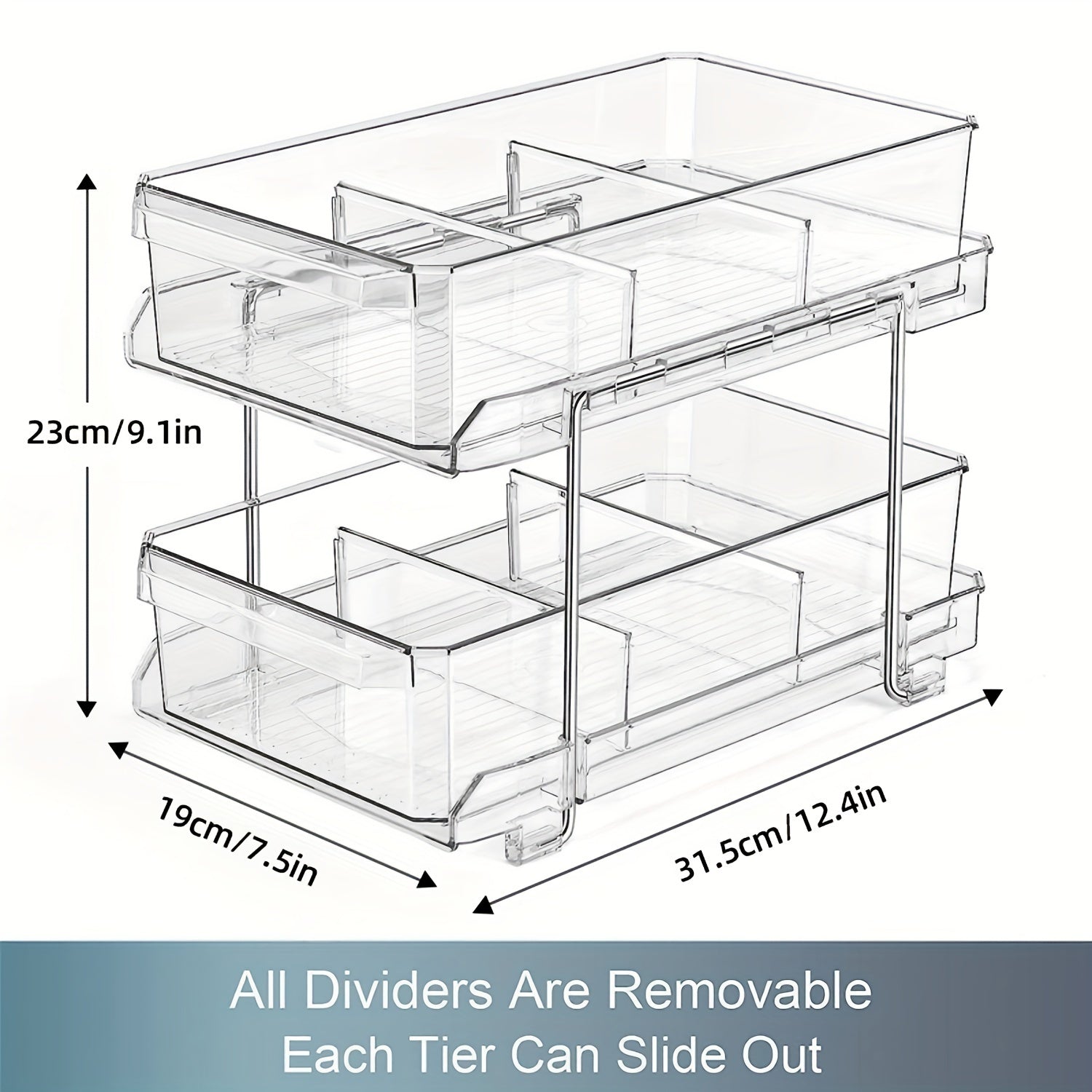 A Double-Layer Transparent Storage Container with Dividers, Versatile Pull-Out Storage Solution, Organizer for Bathroom Vanities, Sink Cabinet Organizer, Kitchen Storage, And Medicine Storage Container
