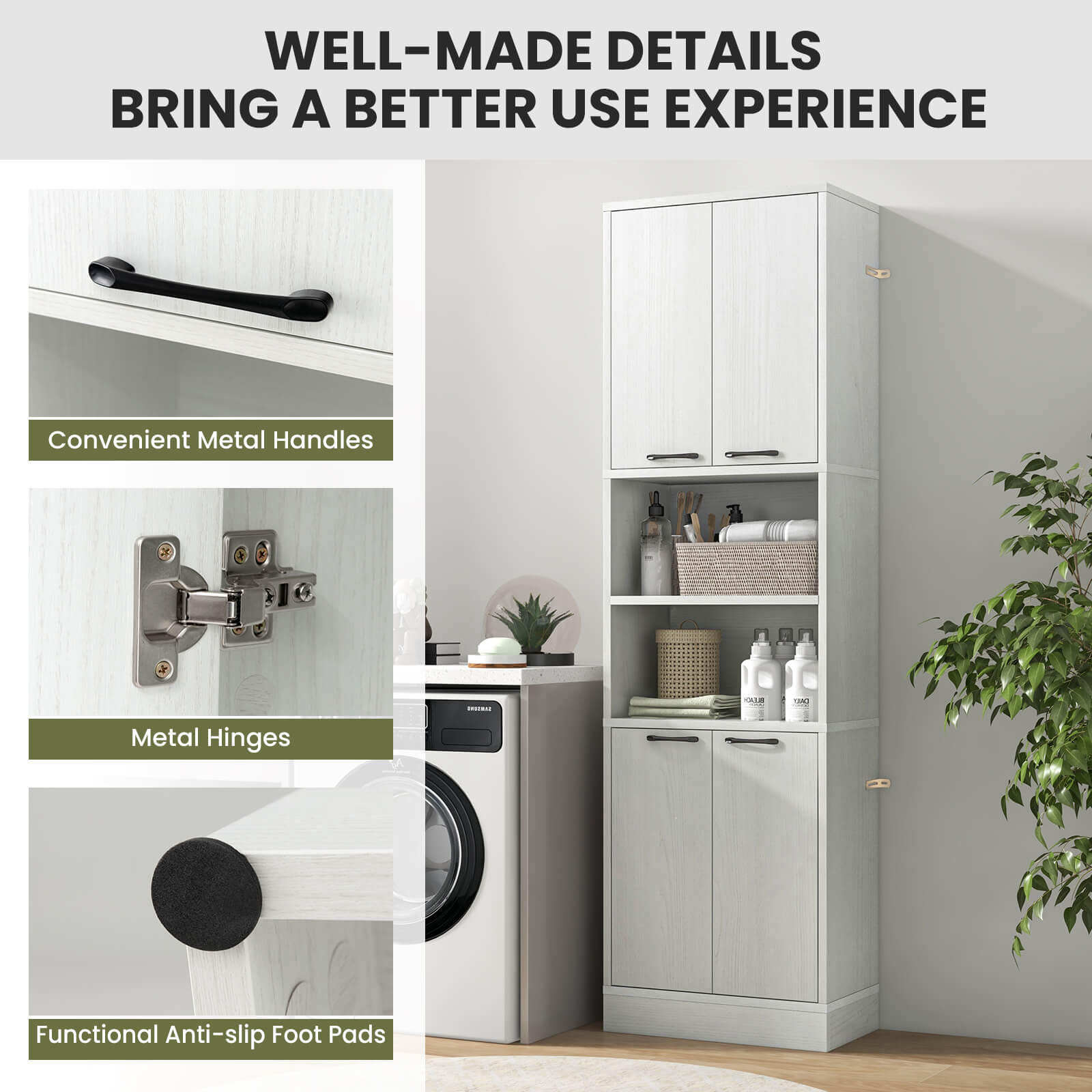 COSTWAY Large Storage Cabinet with 4 Doors & 2 Open Compartments, 75\