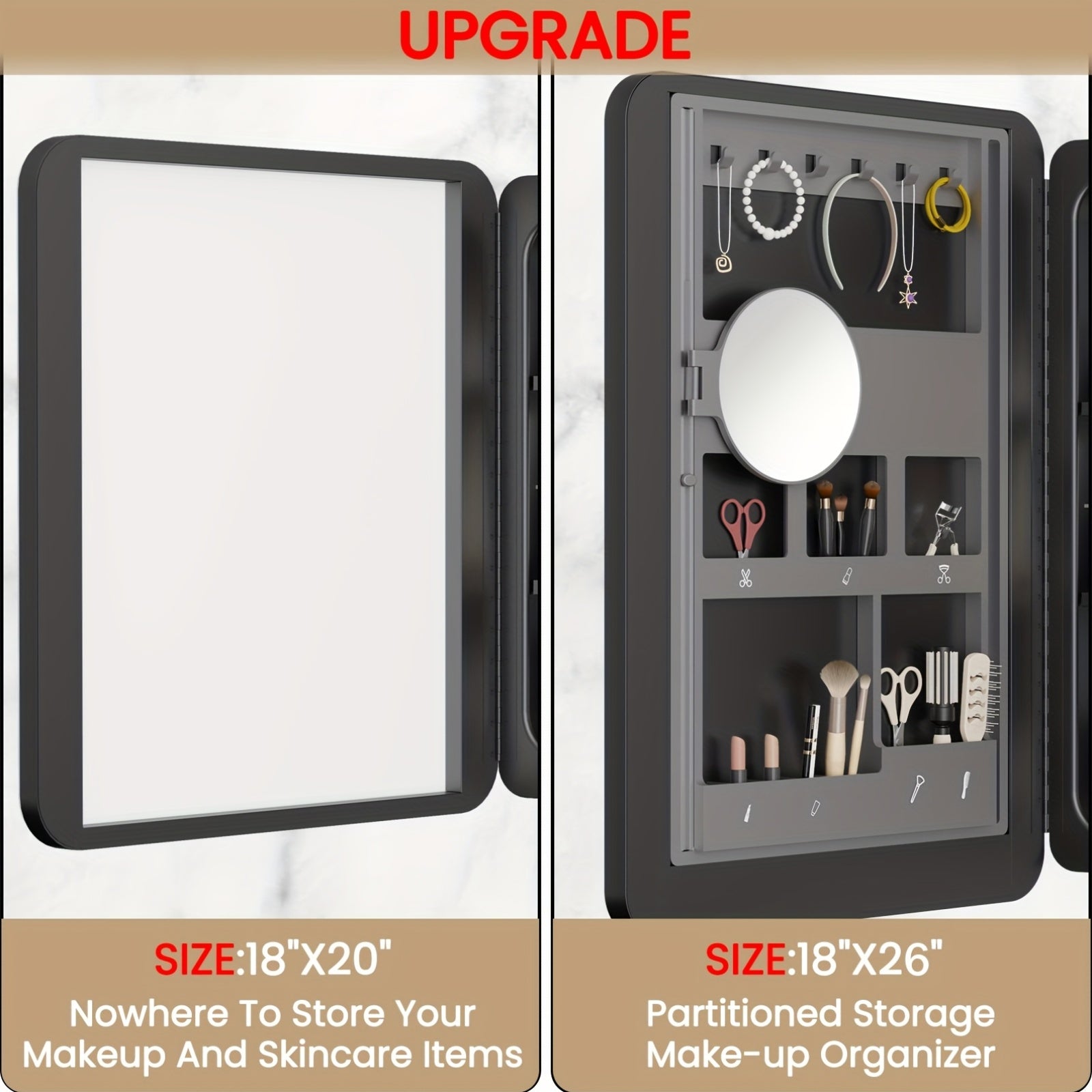 18 Inches Wide by 25 Inches High Bathroom Mirror Cabinet, Contemporary Makeup Mirrors, Wall-Mounted Bathroom Medicine Cabinet