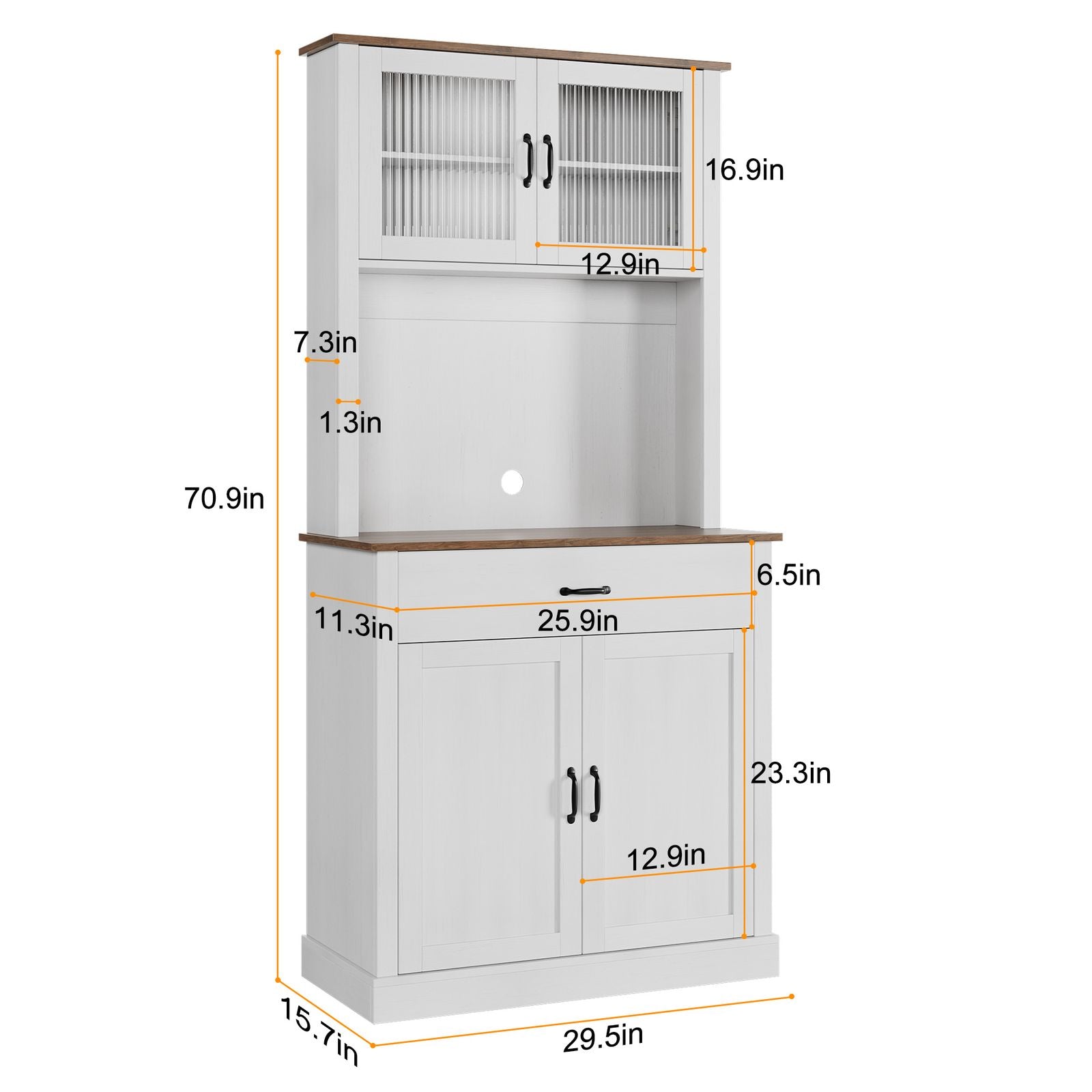A Tall, Freestanding Kitchen Pantry Cabinet That Includes a Microwave Stand, Measuring 71 Inches in Height. This White Storage Cabinet Features Doors And Shelves, Making It Suitable for Dining Rooms, Bedrooms