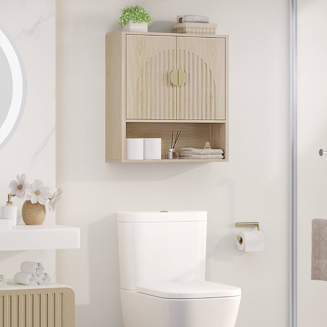 24.4-Inch Modern Recessed Bathroom Wall Cabinet with Golden Handles, Storage Cabinet Above The Toilet, Featuring Adjustable Shelves And Open Shelving, Suitable for Bathrooms, Vanities, And Laundry Rooms