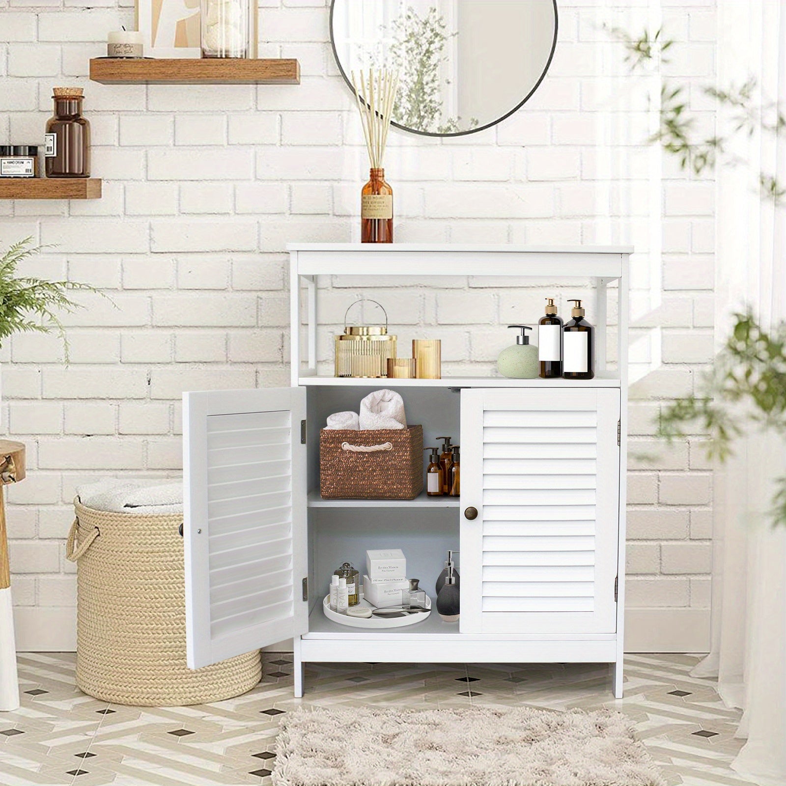 Multifunctional Storage Cabinet, Bathroom Floor Cabinet Kitchen Sideboard Buffet Cupboard White