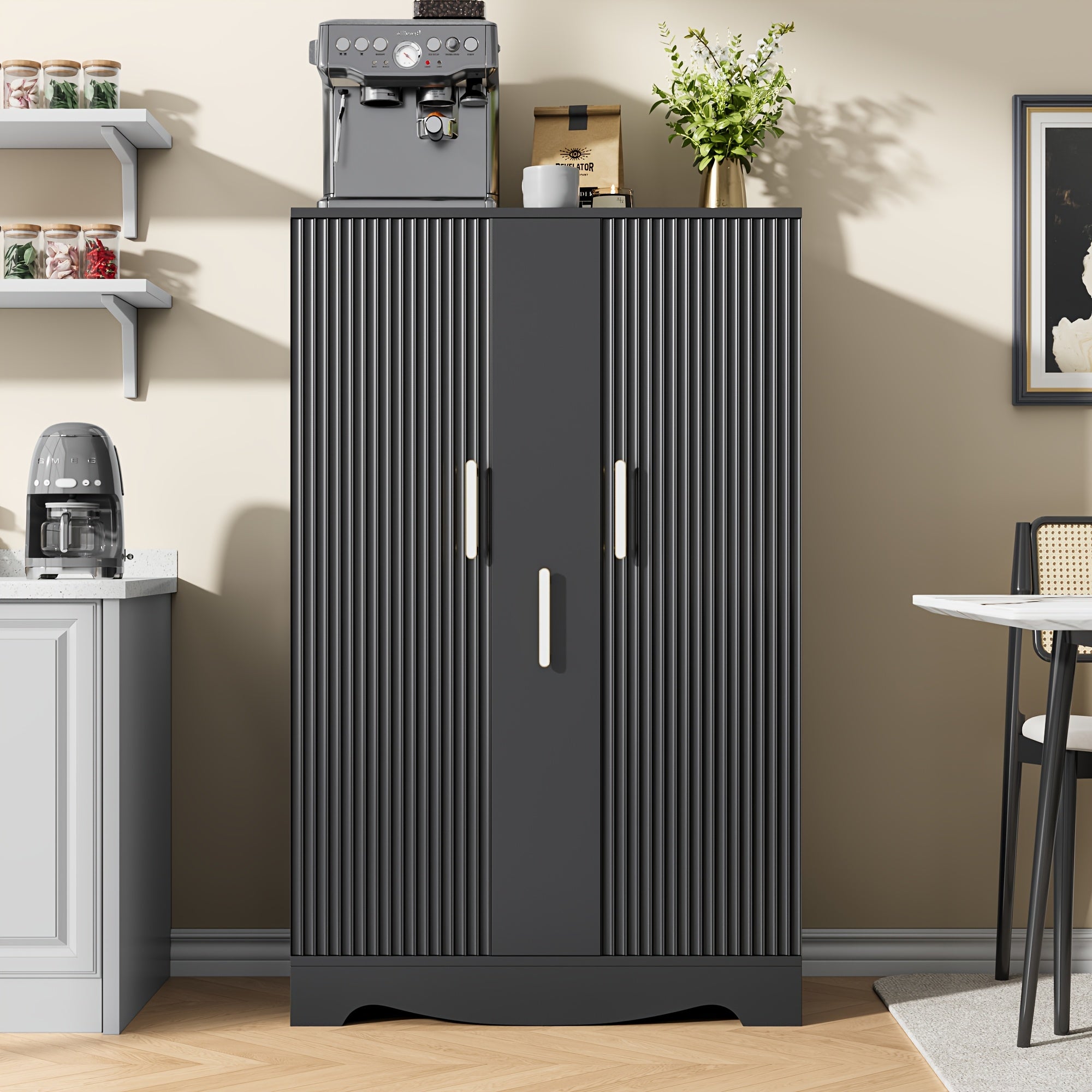 47 Inch Large Wooden Kitchen Storage Cabinets with Drawer and Adjustable Shelves, White Kitchen Pantry Storage Cabinet, Sturdy Buffet Cupboards Sideboard for Kitchen Dining Living Room Use