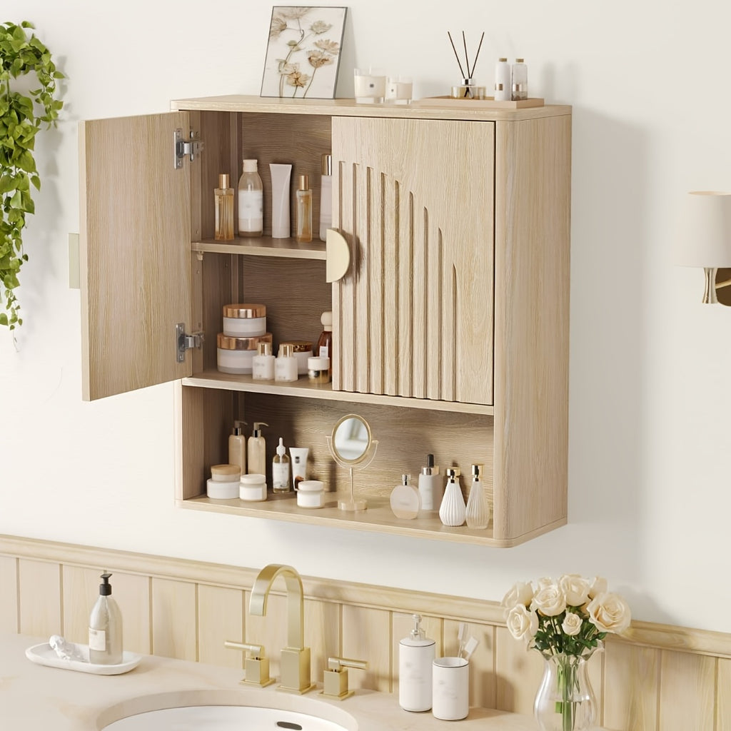 24.4-Inch Modern Recessed Bathroom Wall Cabinet with Golden Handles, Storage Cabinet Above The Toilet, Featuring Adjustable Shelves And Open Shelving, Suitable for Bathrooms, Vanities, And Laundry Rooms