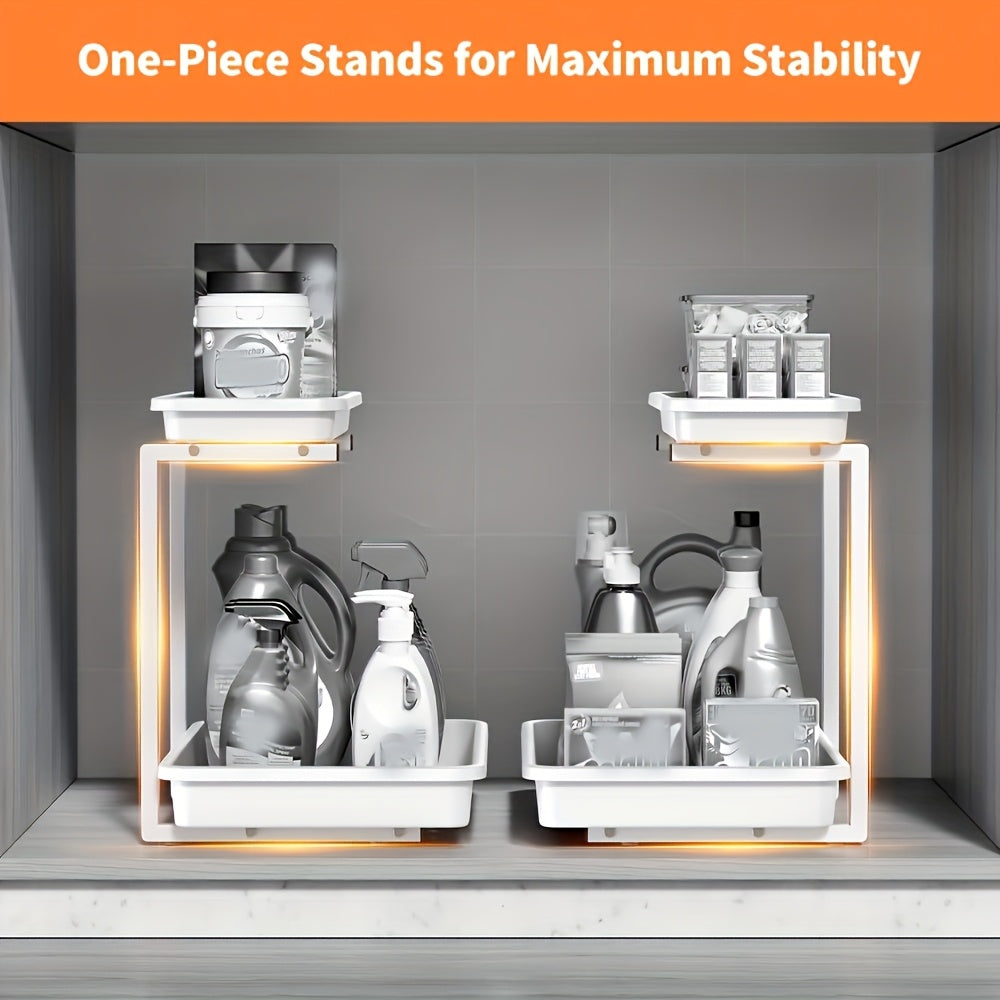 2 Pull-out Cabinet Storage Boxes, 2-layer Under-sink Cabinet Storage Boxes And Storage, Bathroom Cabinet Storage Boxes with Pull-out Drawers, for Kitchens, Pull-out Home Storage Boxes