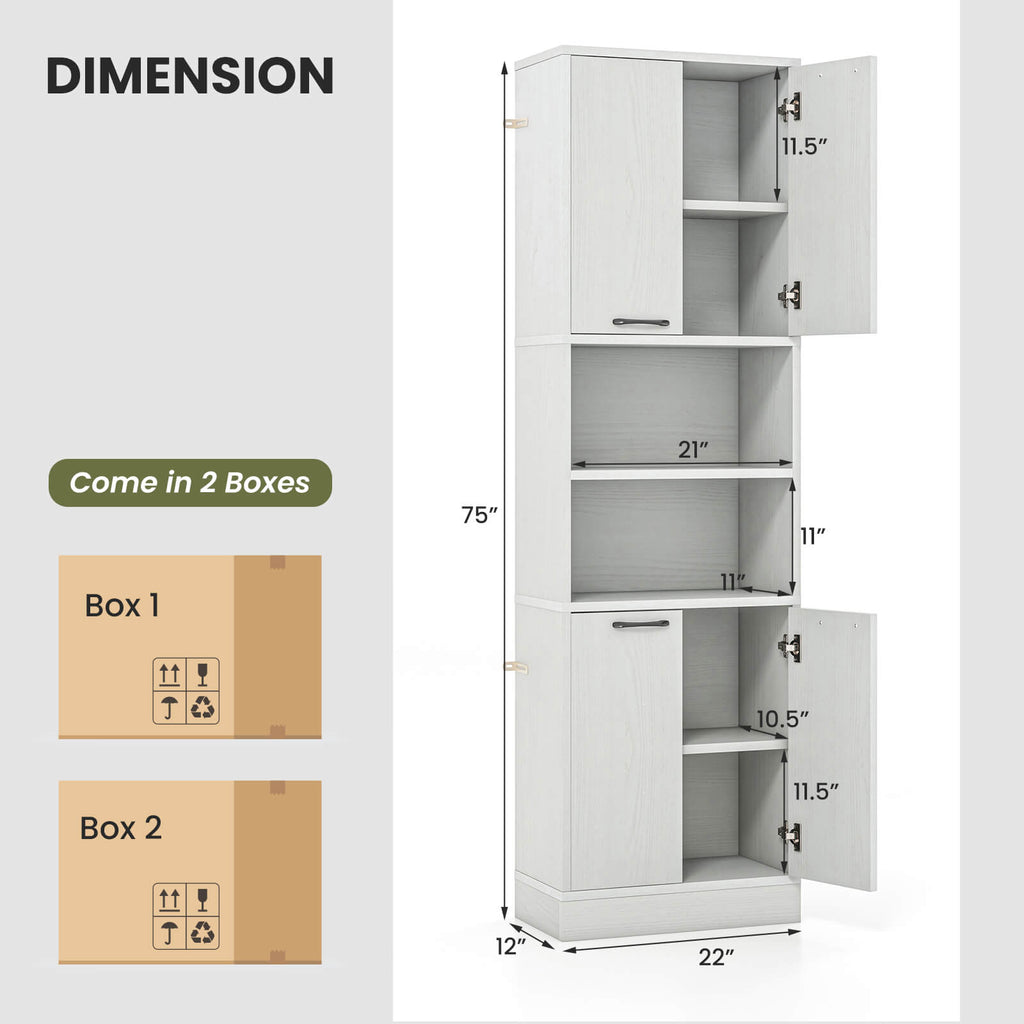 COSTWAY Large Storage Cabinet with 4 Doors & 2 Open Compartments, 75\