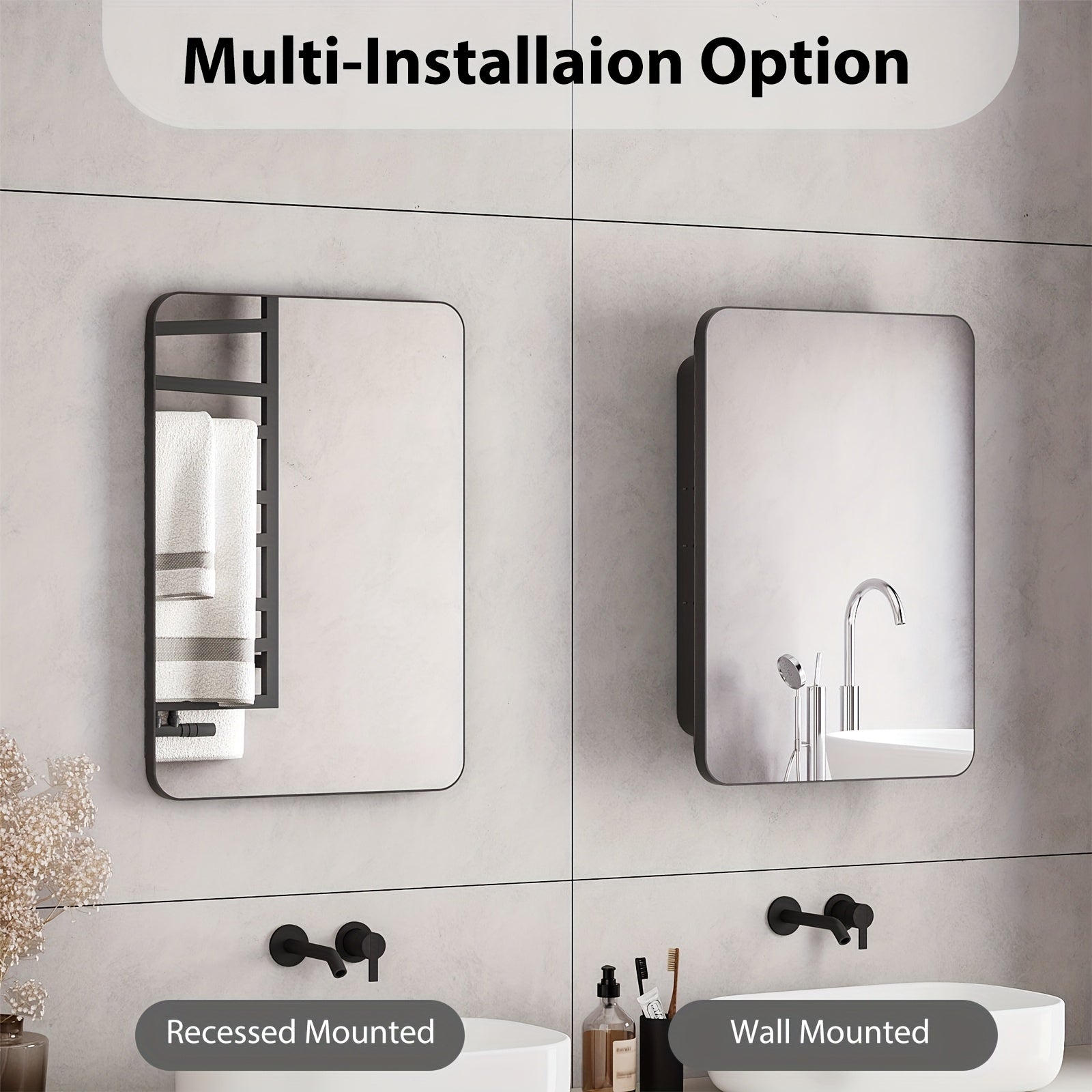 18 Inches Wide by 25 Inches High Bathroom Mirror Cabinet, Contemporary Makeup Mirrors, Wall-Mounted Bathroom Medicine Cabinet