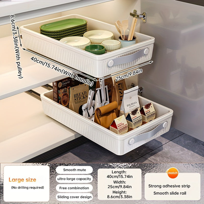 Large Pull-Out Cabinet Organizer Baskets, Plastic Drawer Shelves for Kitchen, Bathroom, Bedroom Storage- Independent, Metal Tube Included, \u003C3.2 Cu Ft Capacity, \u003C27.0inch Height