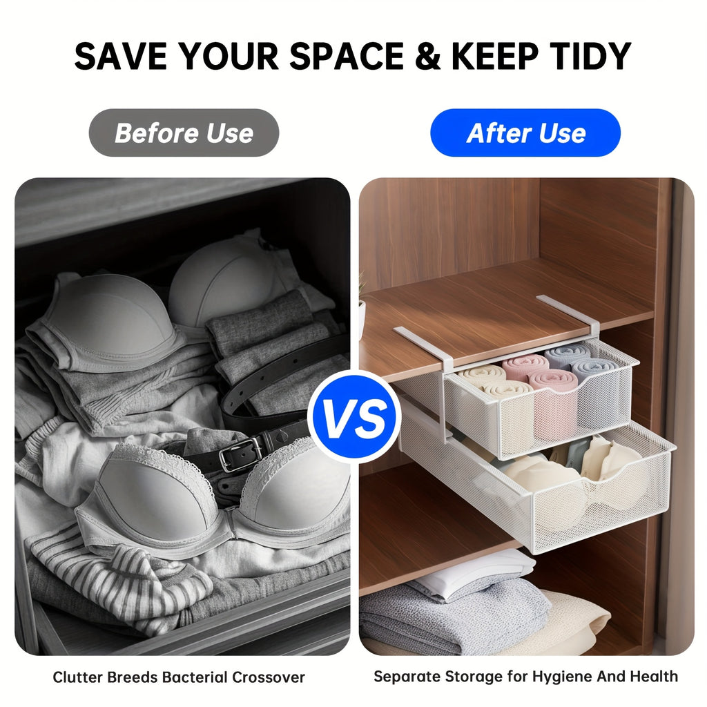 Stackable Pull-Out Drawer Baskets with Two Tiers - Ideal for Organizing Underwear, Socks, And Small Items, Suitable for Closet Shelves And Cabinets, in White