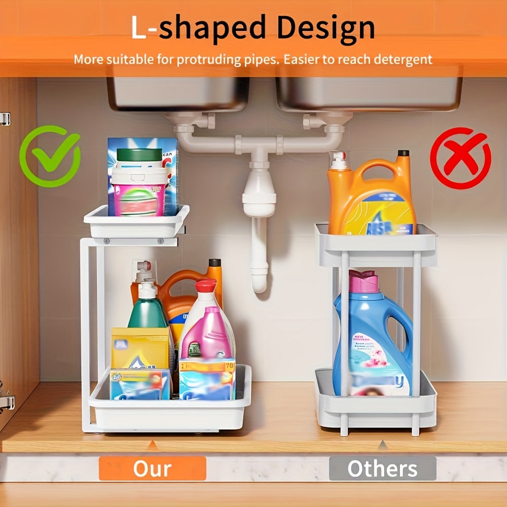 2 Pull-out Cabinet Storage Boxes, 2-layer Under-sink Cabinet Storage Boxes And Storage, Bathroom Cabinet Storage Boxes with Pull-out Drawers, for Kitchens, Pull-out Home Storage Boxes