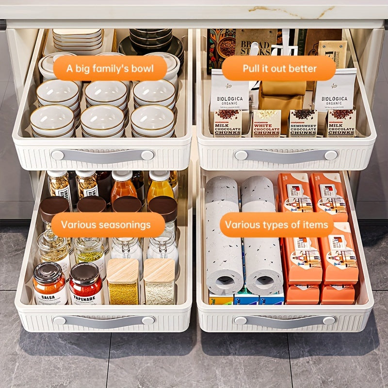 Large Pull-Out Cabinet Organizer Baskets, Plastic Drawer Shelves for Kitchen, Bathroom, Bedroom Storage- Independent, Metal Tube Included, \u003C3.2 Cu Ft Capacity, \u003C27.0inch Height