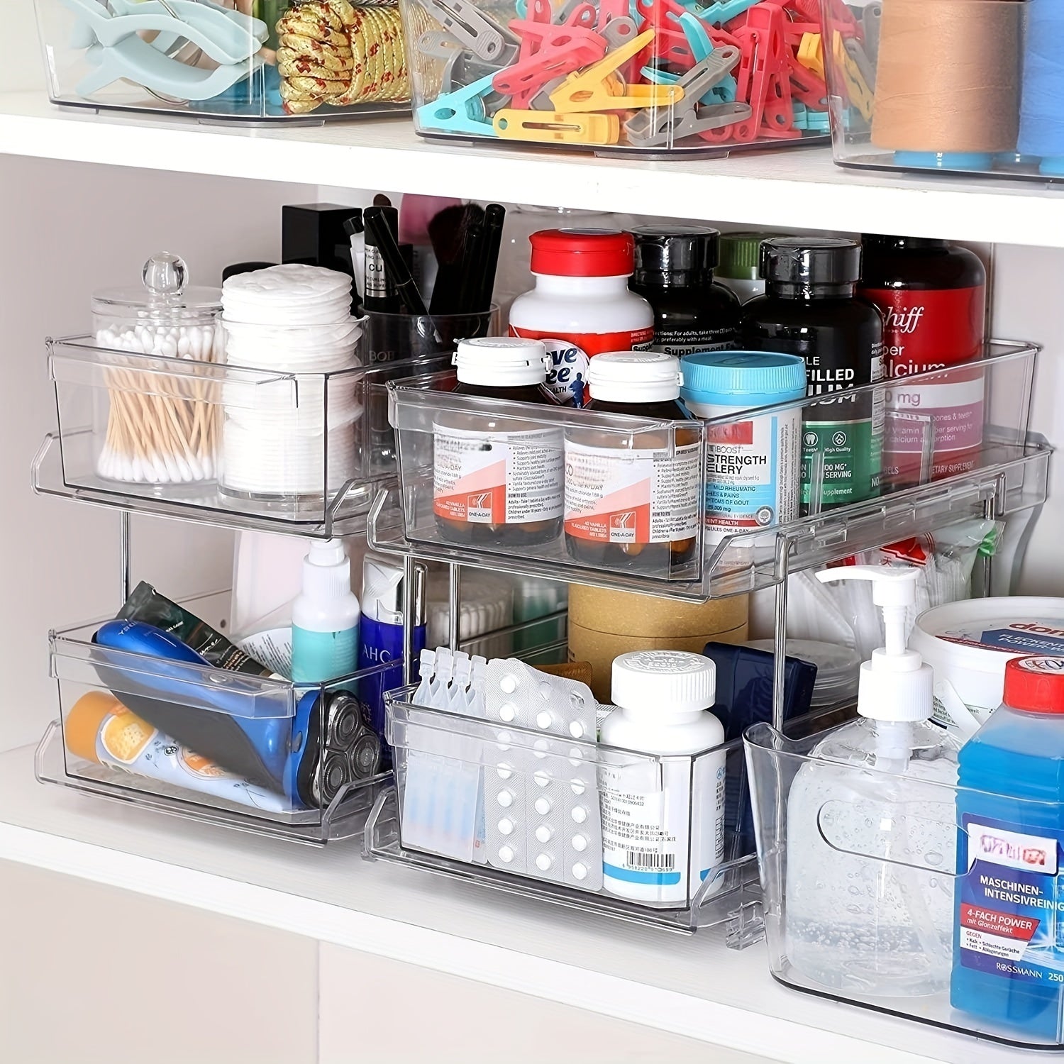 A Double-Layer Transparent Storage Container with Dividers, Versatile Pull-Out Storage Solution, Organizer for Bathroom Vanities, Sink Cabinet Organizer, Kitchen Storage, And Medicine Storage Container