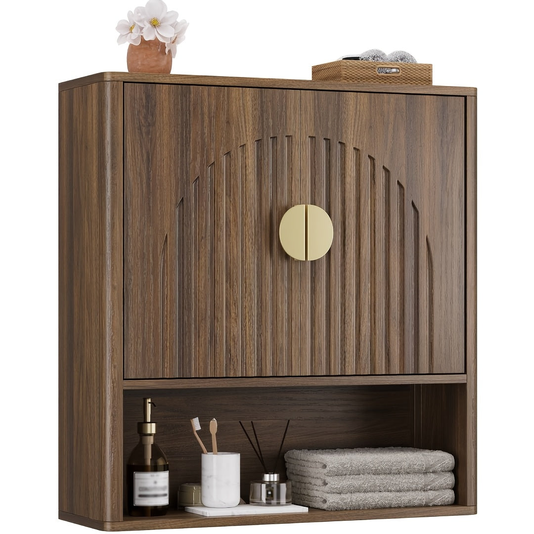24.4-Inch Modern Recessed Bathroom Wall Cabinet with Golden Handles, Storage Cabinet Above The Toilet, Featuring Adjustable Shelves And Open Shelving, Suitable for Bathrooms, Vanities, And Laundry Rooms