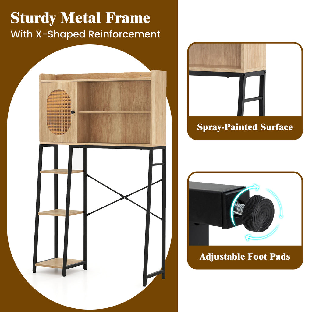COSTWAY Over The Toilet Storage Cabinet, Freestanding Storage Organizer Above Toilet with PE Rattan Door and Adjustable Shelf, Home Space-Saving Toilet Rack, Space Saver for Bathroom, Natural