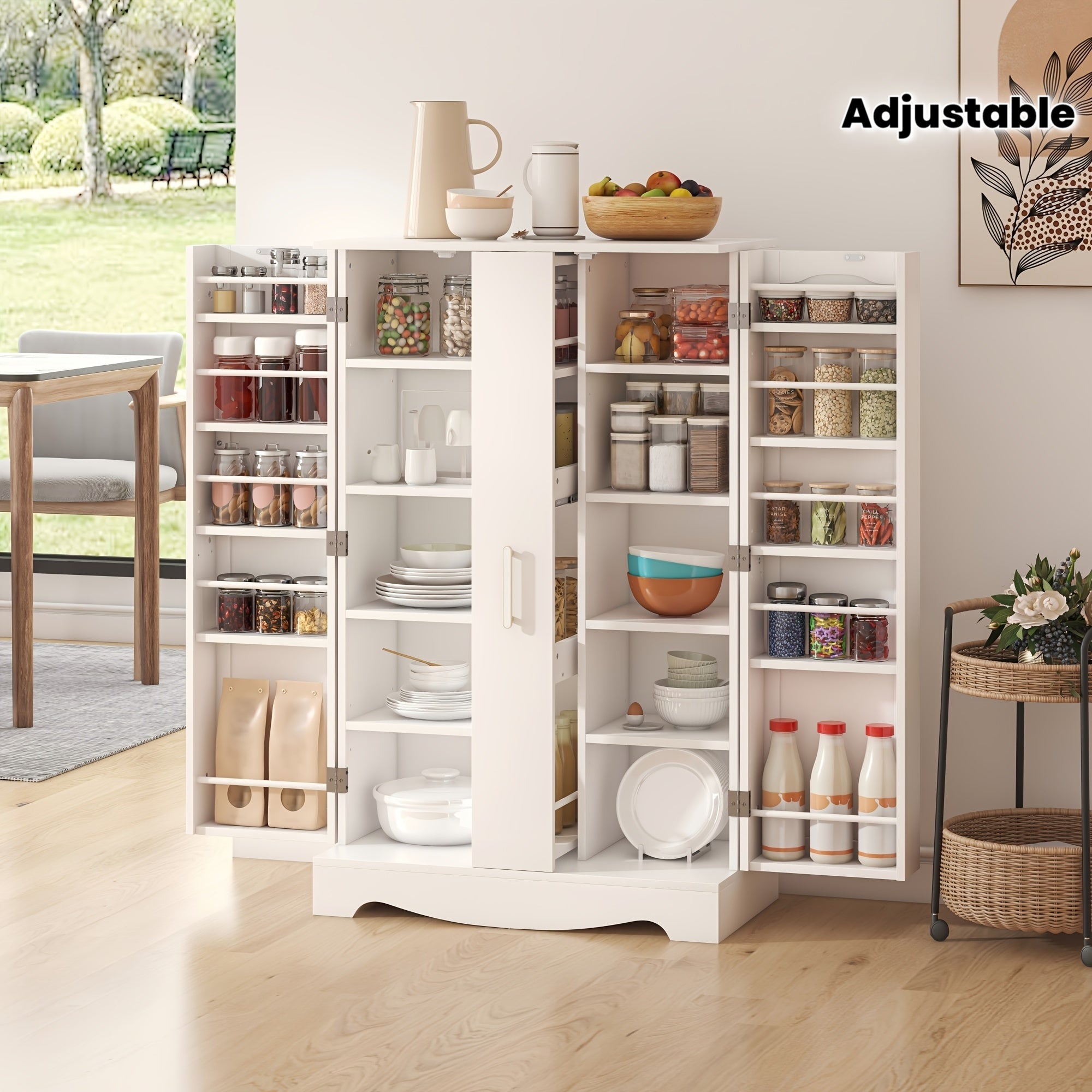 47 Inch Large Wooden Kitchen Storage Cabinets with Drawer and Adjustable Shelves, White Kitchen Pantry Storage Cabinet, Sturdy Buffet Cupboards Sideboard for Kitchen Dining Living Room Use