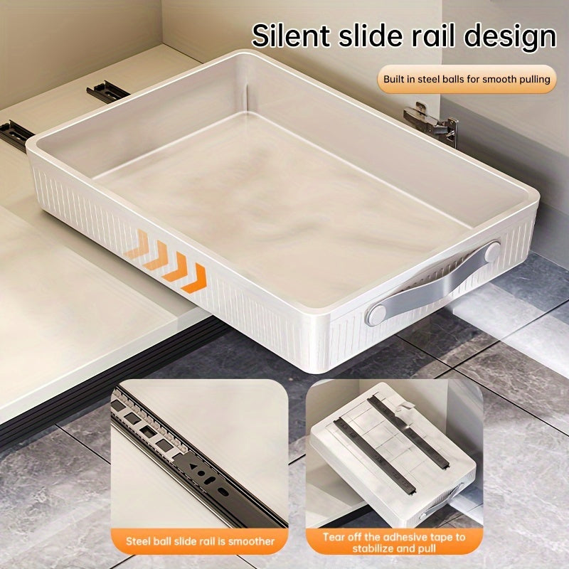 Large Pull-Out Cabinet Organizer Baskets, Plastic Drawer Shelves for Kitchen, Bathroom, Bedroom Storage- Independent, Metal Tube Included, \u003C3.2 Cu Ft Capacity, \u003C27.0inch Height