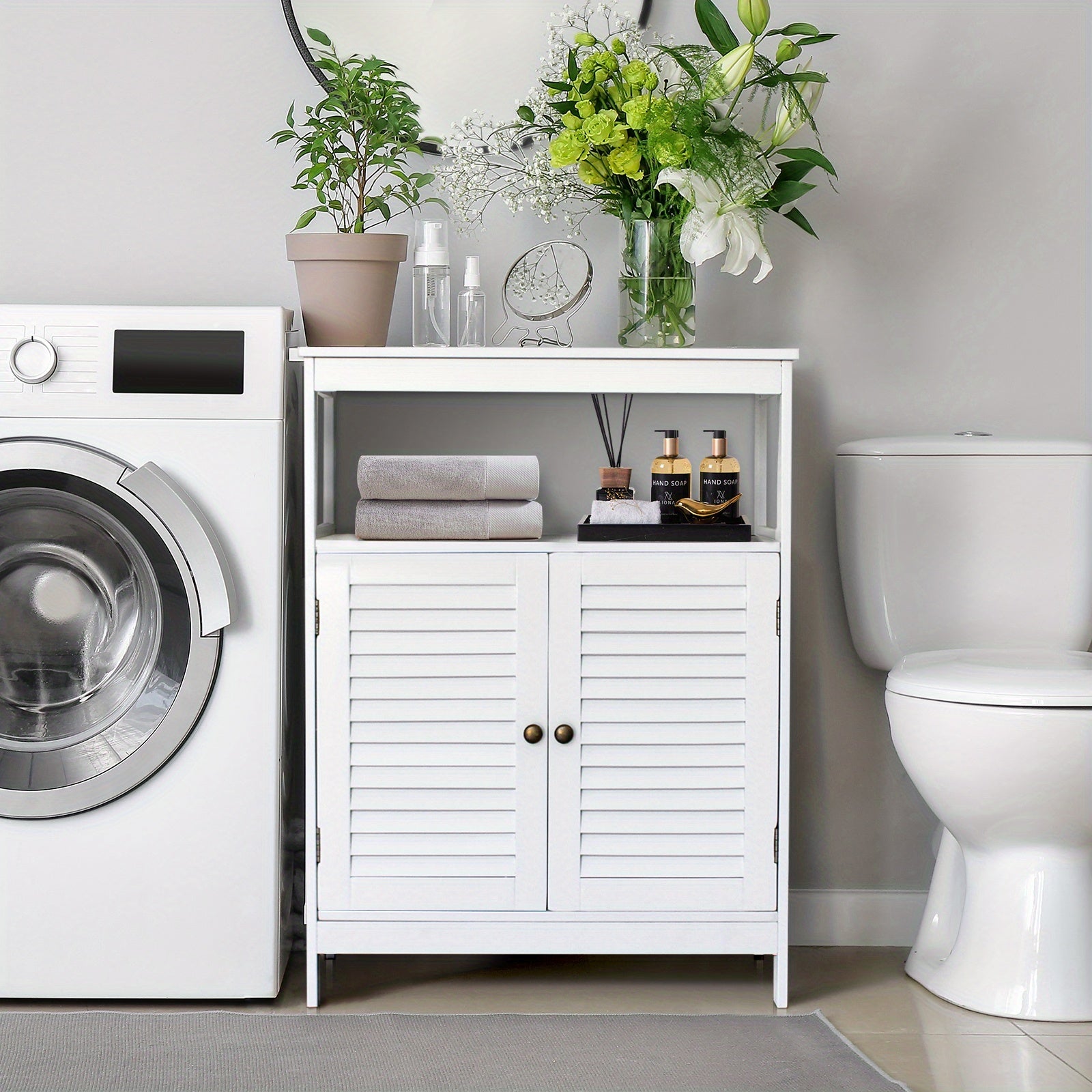 Multifunctional Storage Cabinet, Bathroom Floor Cabinet Kitchen Sideboard Buffet Cupboard White