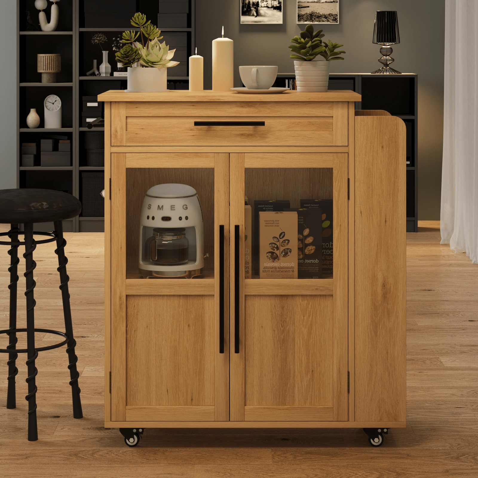 New Upgraded Storage Cabinet Kitchen and Living Space Island Cabinet Set - 1 Set of Durable and with Glass Plate for Stylish and Functional Home Storage