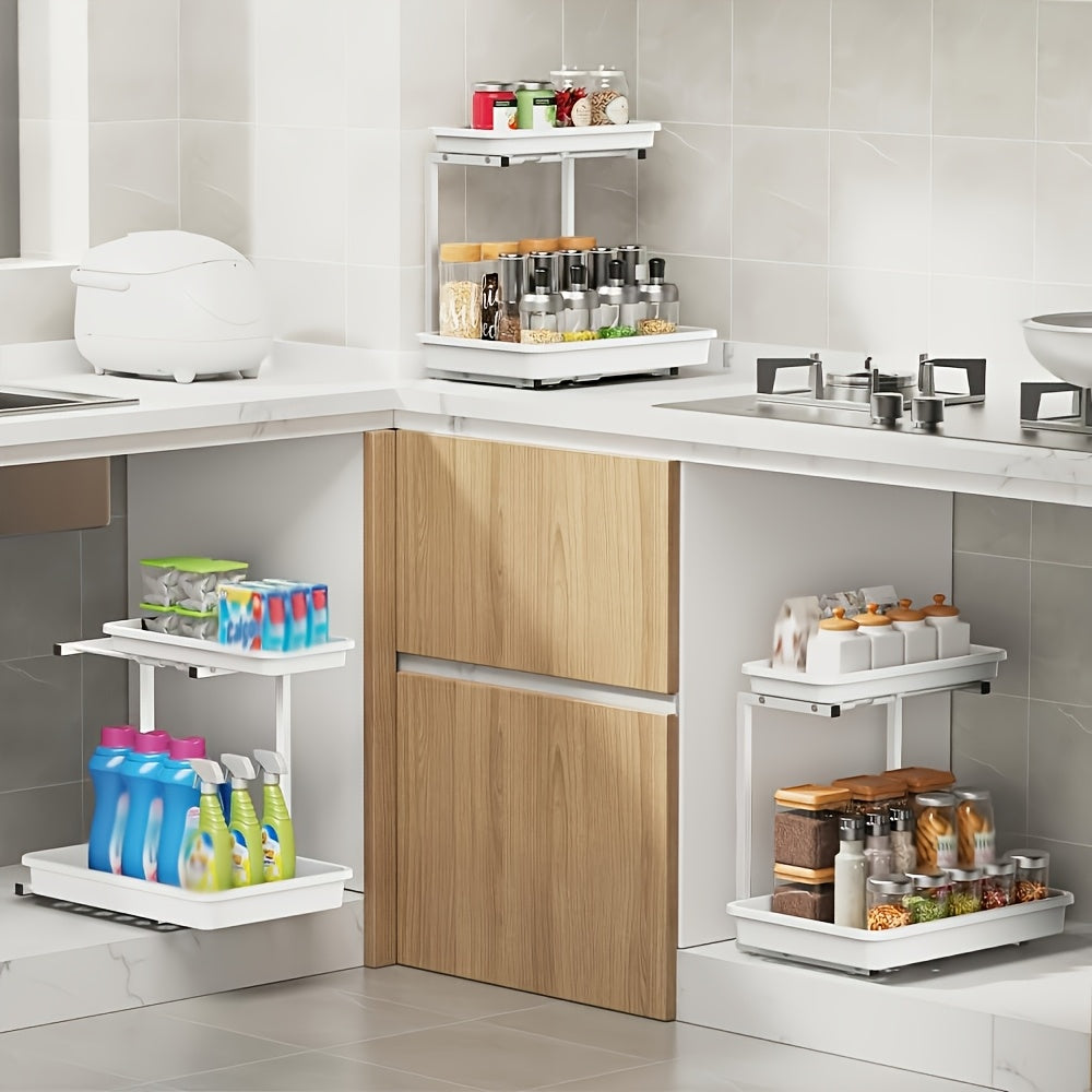 2 Pull-out Cabinet Storage Boxes, 2-layer Under-sink Cabinet Storage Boxes And Storage, Bathroom Cabinet Storage Boxes with Pull-out Drawers, for Kitchens, Pull-out Home Storage Boxes