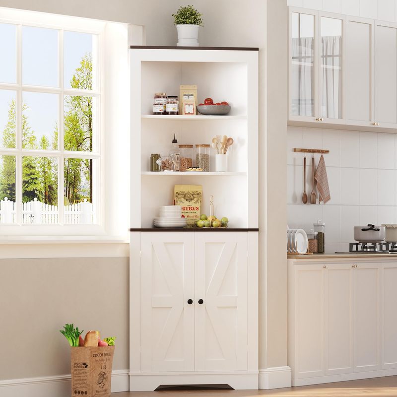 Farmhouse Style Small Floor Corner Cabinet with Door and Adjustable Shelf, Narrow Storage Organizer for Bathroom, Pantry, Living Room, Kitchen