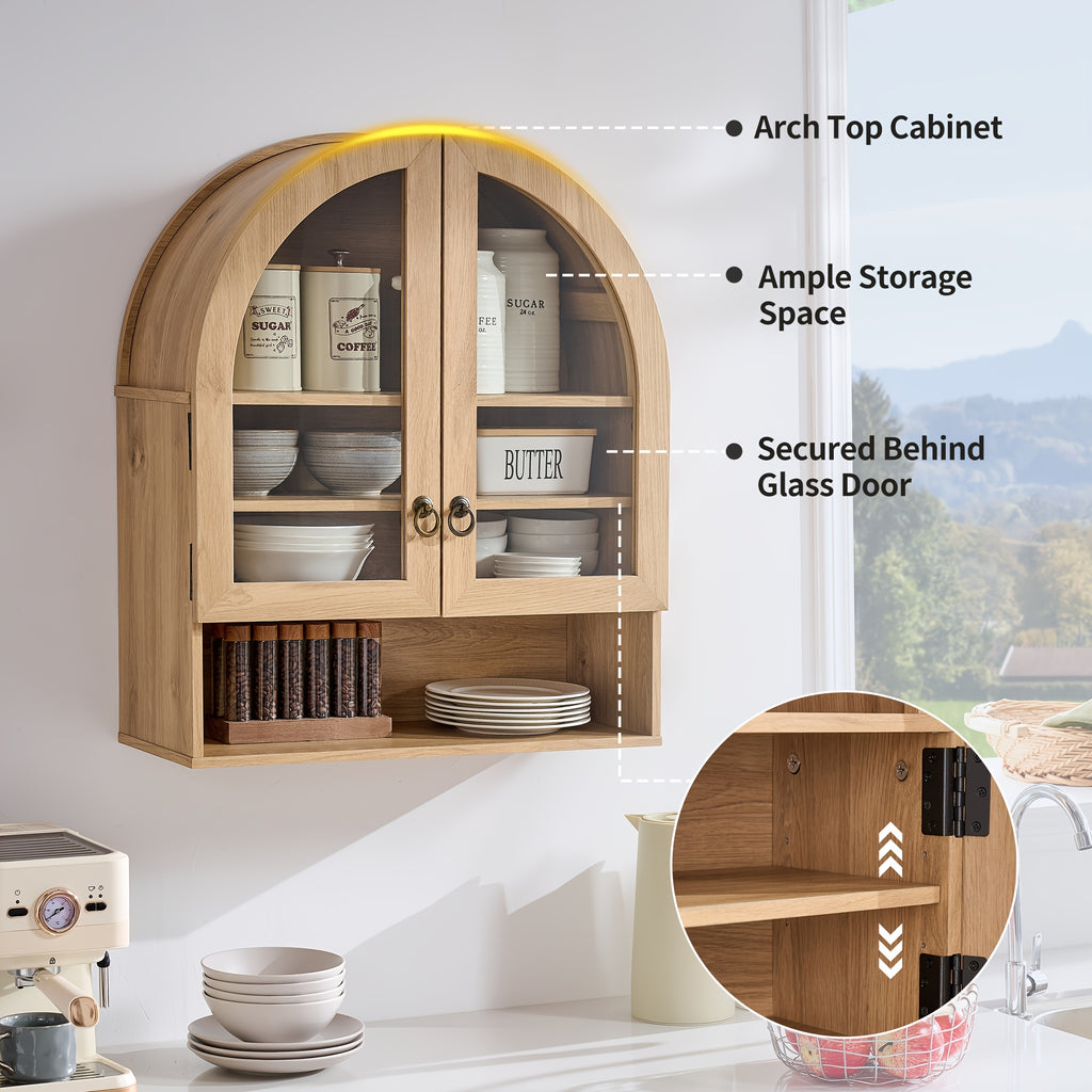 Arched Medicine Cabinet Suitable for Over the Toilet Storage - Modern Wall-Mounted Bathroom Cabinet with Adjustable Shelves, Double Door Arched Top, Wood, Engineered Wood for Laundry Room Organization