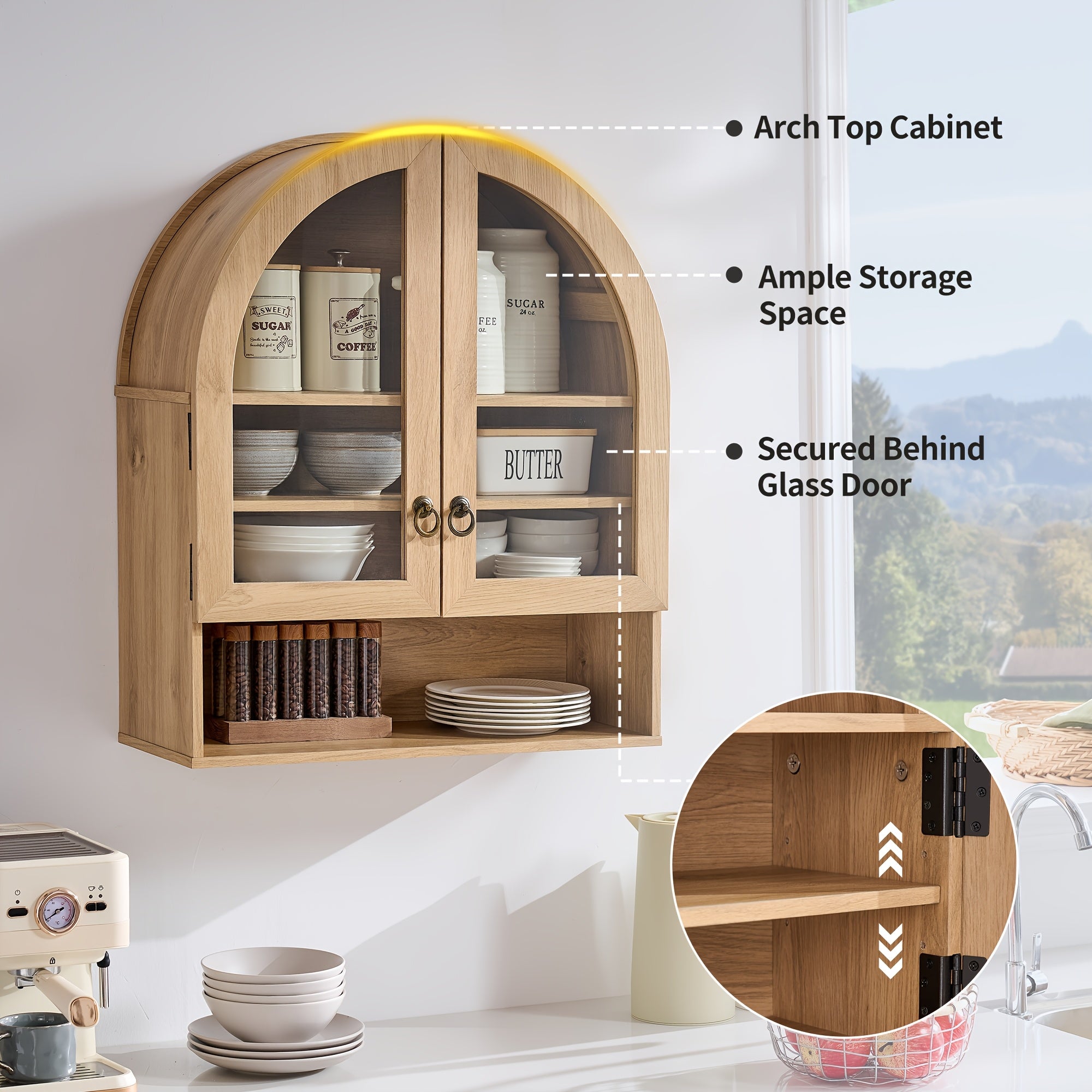 Arched Medicine Cabinet Suitable for Over the Toilet Storage - Modern Wall-Mounted Bathroom Cabinet with Adjustable Shelves, Double Door Arched Top, Wood, Engineered Wood for Laundry Room Organization
