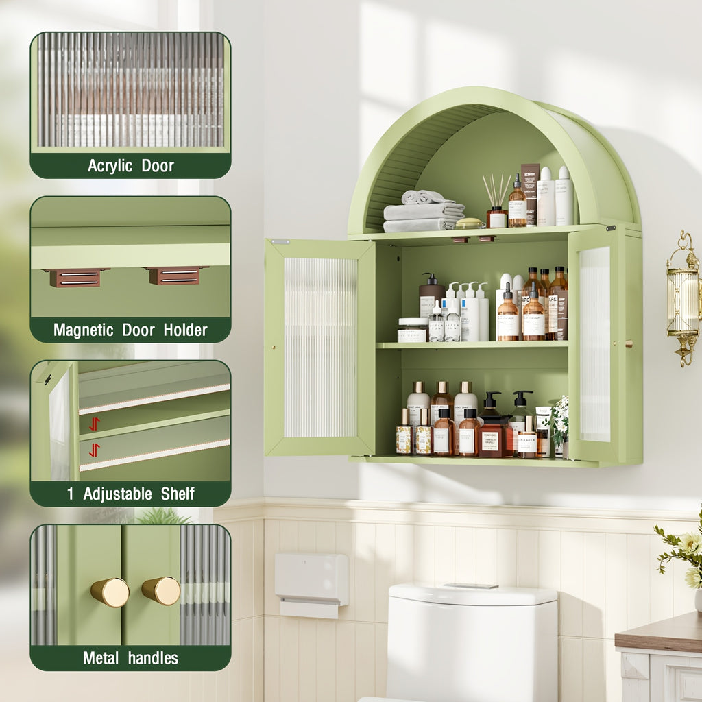 Arched Bathroom Wall Cabinets, Bohemian-style Medicine Cabinet With Acrylic Doors, Storage Cabinet Above The Toilet, Wall-mounted Adjustable Shelves (suitable For The Living Room), Laundry Room, Bathroom