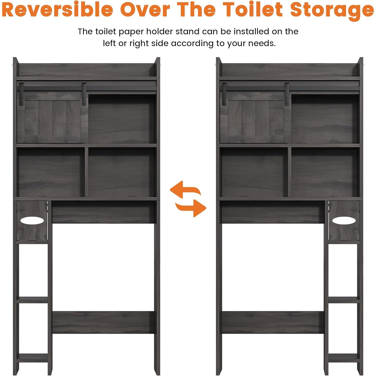 Semoic Over The Toilet Storage Cabinet, Over The Toilet Shelf with Sliding Door& Toilet Paper Holder Stand, Bathroom Above Toilet Storage, Home Space-Saving Toilet Rack for Bathroom, Restroom, Grey