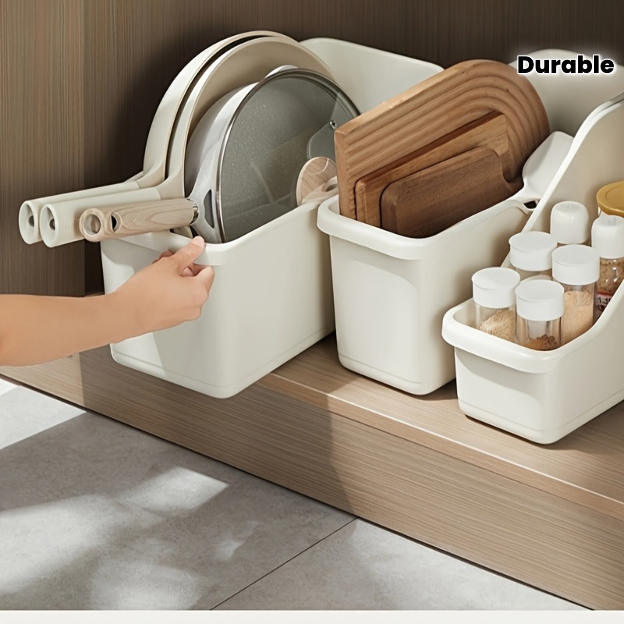 Expandable Plastic Desktop Organizer for Kitchen and Dining Room Storage, Multi-Layer Rack with Pull-Out Baskets for Home Organization, Kitchen Storage Solution|Sleek White Organizer|Durable Plastic Construction, Kitchen Organizers And Storage