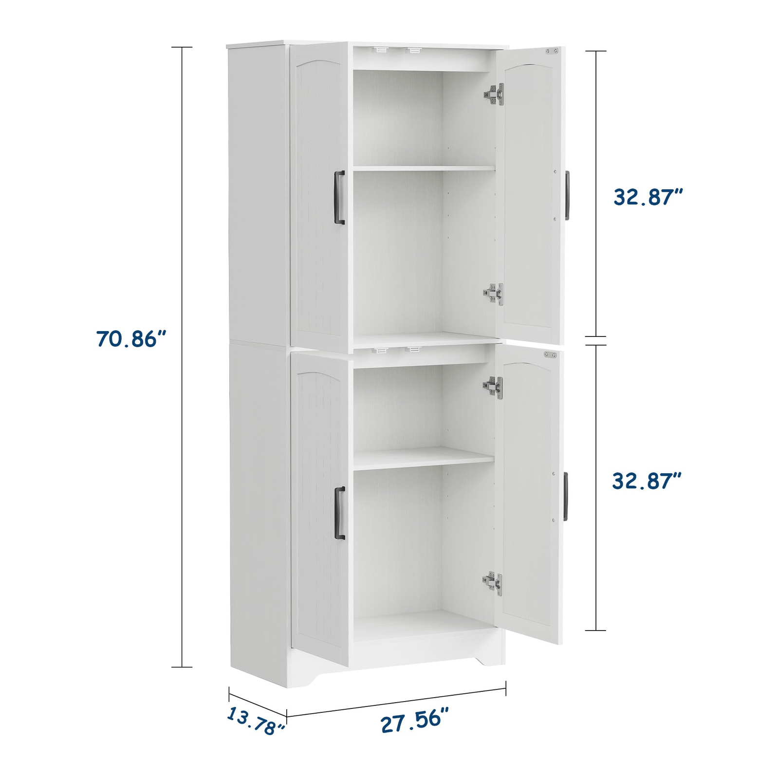 70-inch Tall Modern Farmhouse Pantry Cabinet with 4 Barn Doors & Adjustable Shelves - White Suitable for Kitchen, Living Room Storage,, Assembly, Housewarming Gift for Home, Bedroom, Entryway Organization