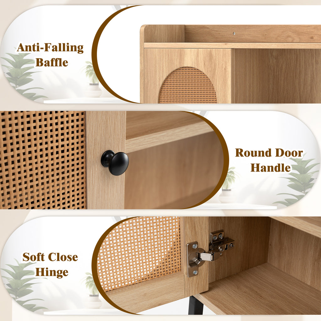 COSTWAY Over The Toilet Storage Cabinet, Freestanding Storage Organizer Above Toilet with PE Rattan Door and Adjustable Shelf, Home Space-Saving Toilet Rack, Space Saver for Bathroom, Natural