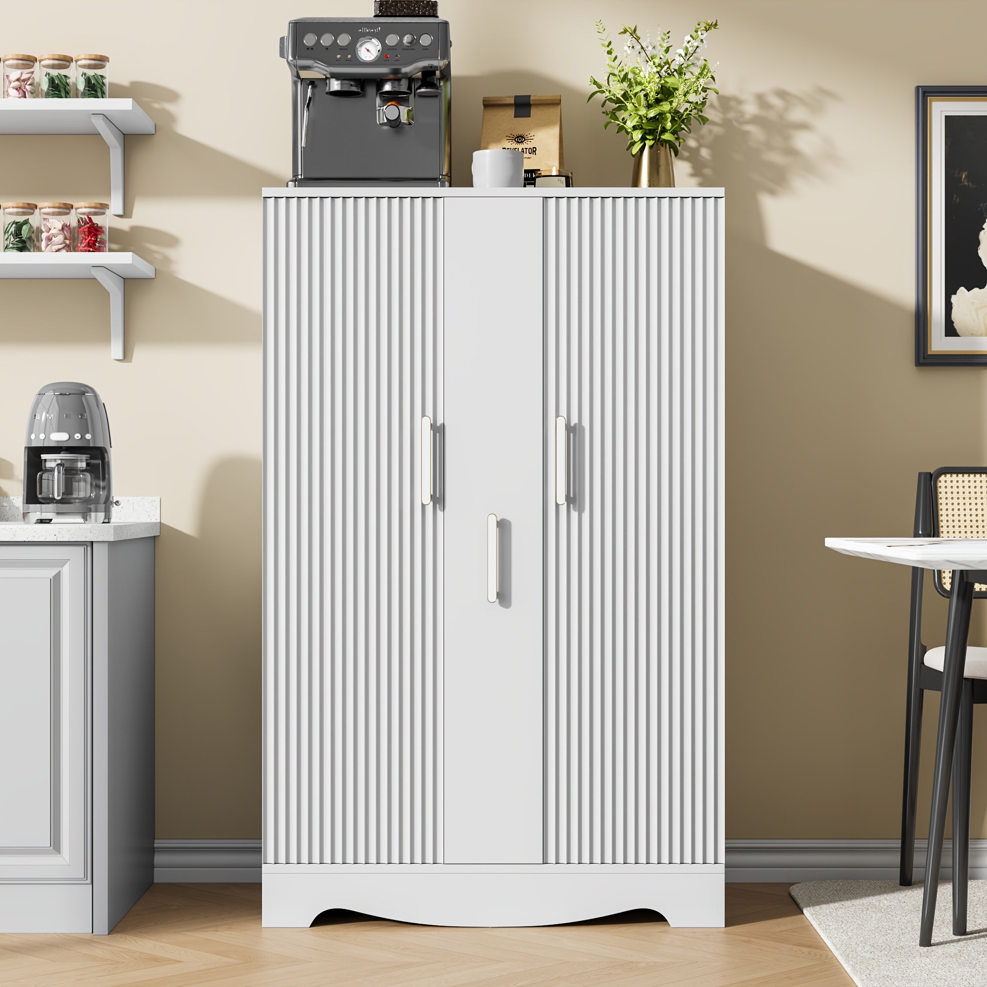 47 Inch Large Wooden Kitchen Storage Cabinets with Drawer and Adjustable Shelves, White Kitchen Pantry Storage Cabinet, Sturdy Buffet Cupboards Sideboard for Kitchen Dining Living Room Use