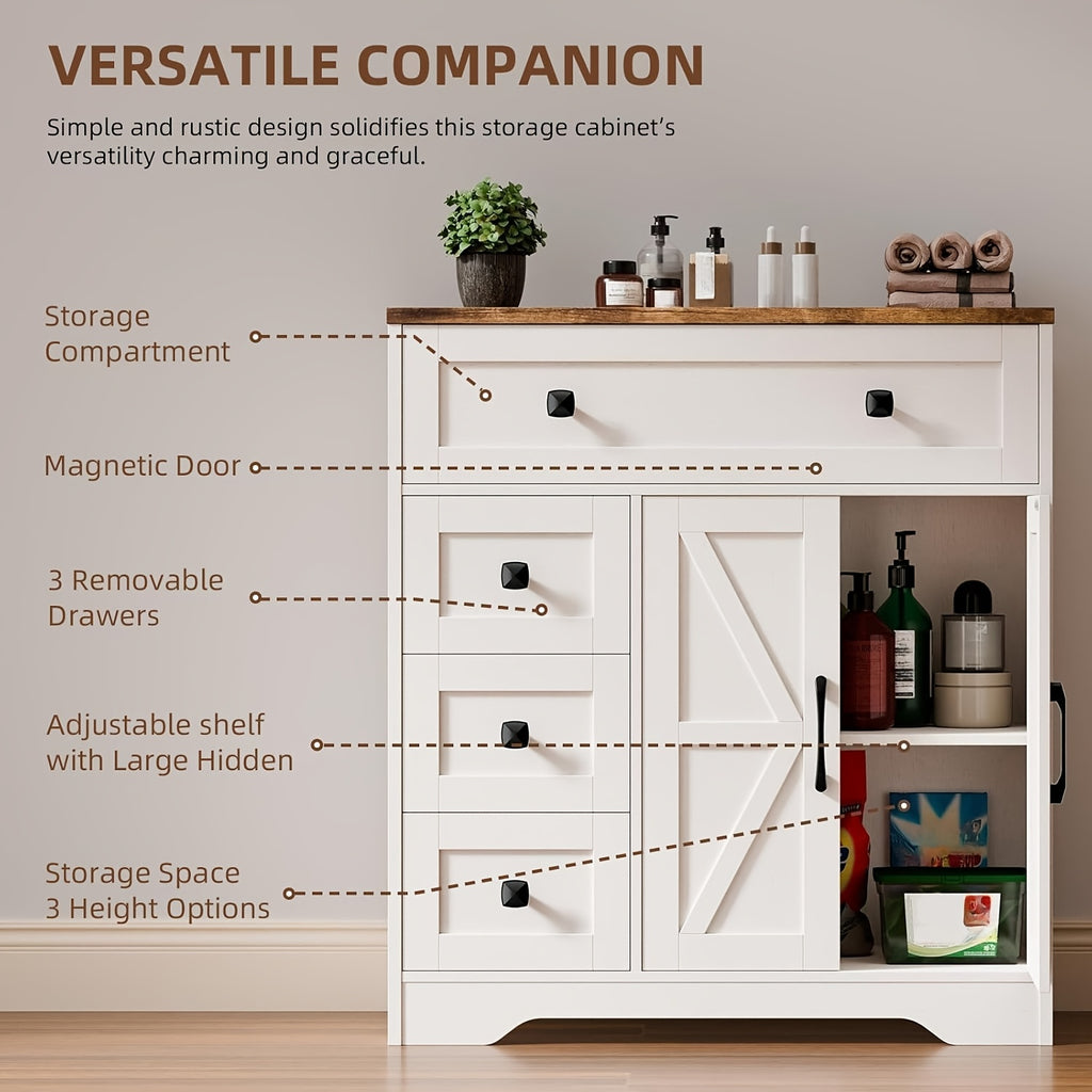 2 Door 4 Drawer Storage Cabinet Freestanding Bathroom Kitchen Organizer with Adjustable Shelves, Multi-Purpose Floor Cupboard for Living Room, Bedroom, Bathroom, Kitchen Pantry - Modern Home Storage Hutch