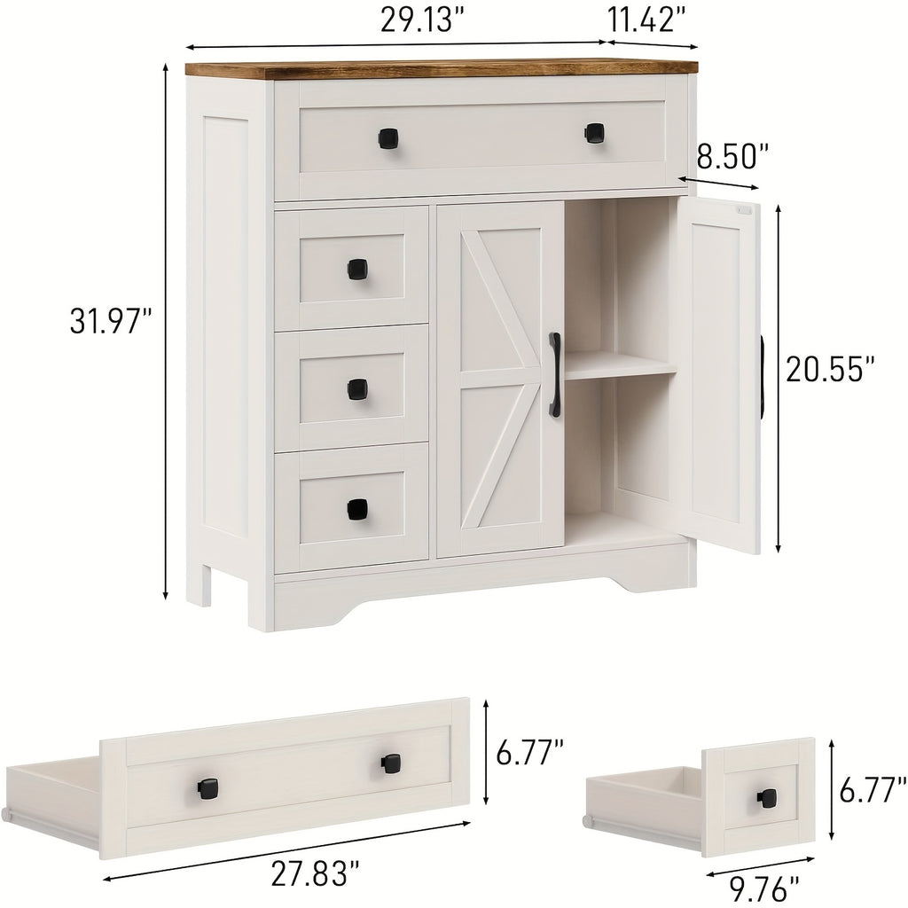 2 Door 4 Drawer Storage Cabinet Freestanding Bathroom Kitchen Organizer with Adjustable Shelves, Multi-Purpose Floor Cupboard for Living Room, Bedroom, Bathroom, Kitchen Pantry - Modern Home Storage Hutch