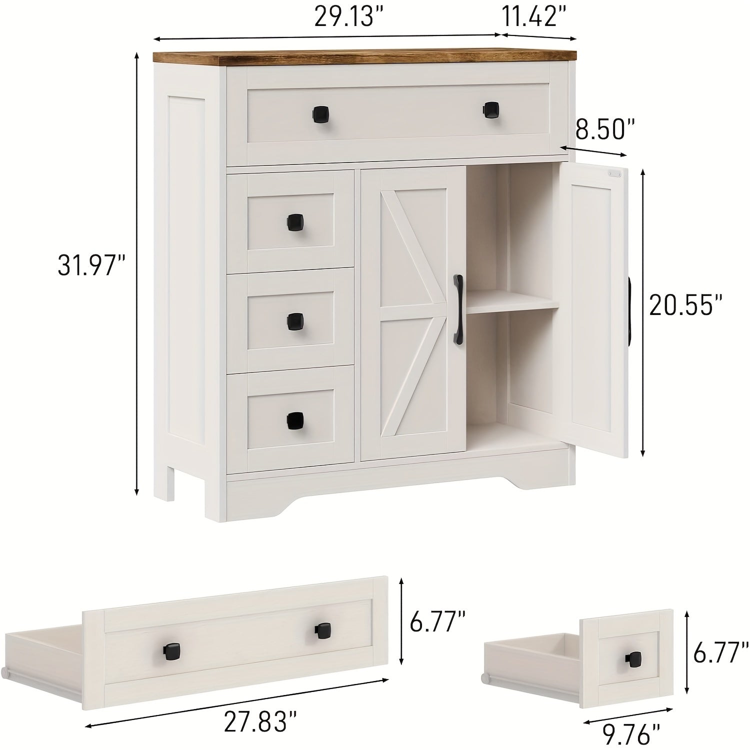 2 Door 4 Drawer Storage Cabinet Freestanding Bathroom Kitchen Organizer with Adjustable Shelves, Multi-Purpose Floor Cupboard for Living Room, Bedroom, Bathroom, Kitchen Pantry - Modern Home Storage Hutch