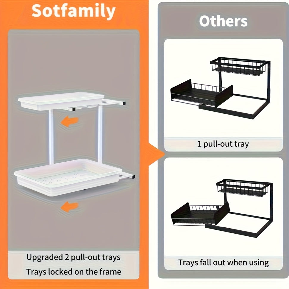 2 Pull-out Cabinet Storage Boxes, 2-layer Under-sink Cabinet Storage Boxes And Storage, Bathroom Cabinet Storage Boxes with Pull-out Drawers, for Kitchens, Pull-out Home Storage Boxes