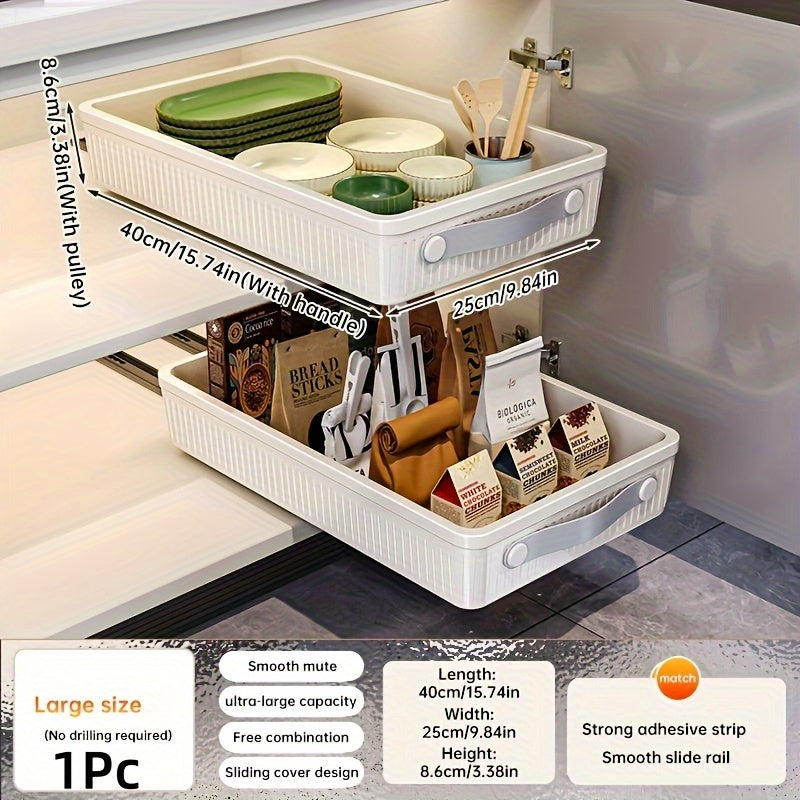 Large Pull-Out Cabinet Organizer Baskets, Plastic Drawer Shelves for Kitchen, Bathroom, Bedroom Storage- Independent, Metal Tube Included, \u003C3.2 Cu Ft Capacity, \u003C27.0inch Height