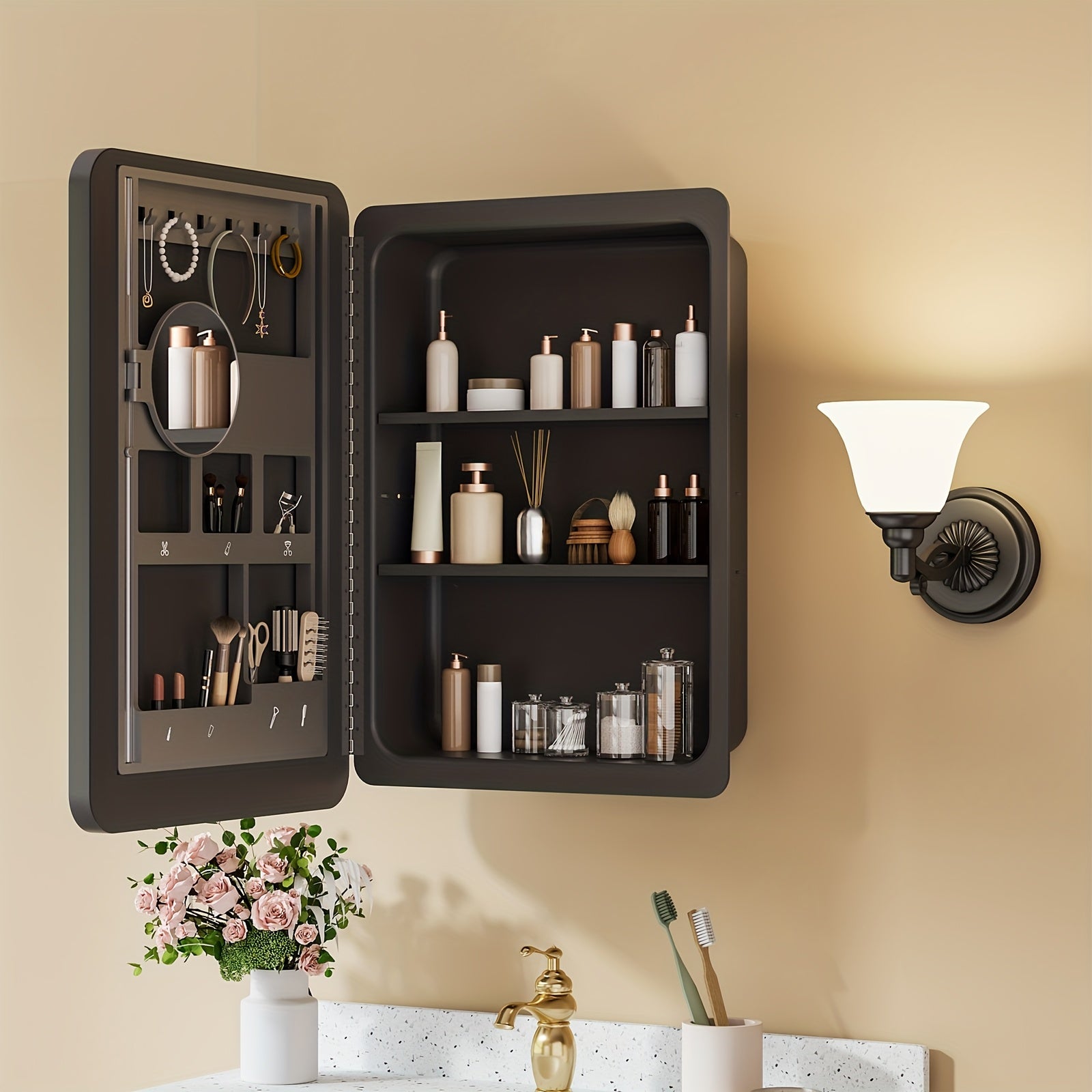 18 Inches Wide by 25 Inches High Bathroom Mirror Cabinet, Contemporary Makeup Mirrors, Wall-Mounted Bathroom Medicine Cabinet